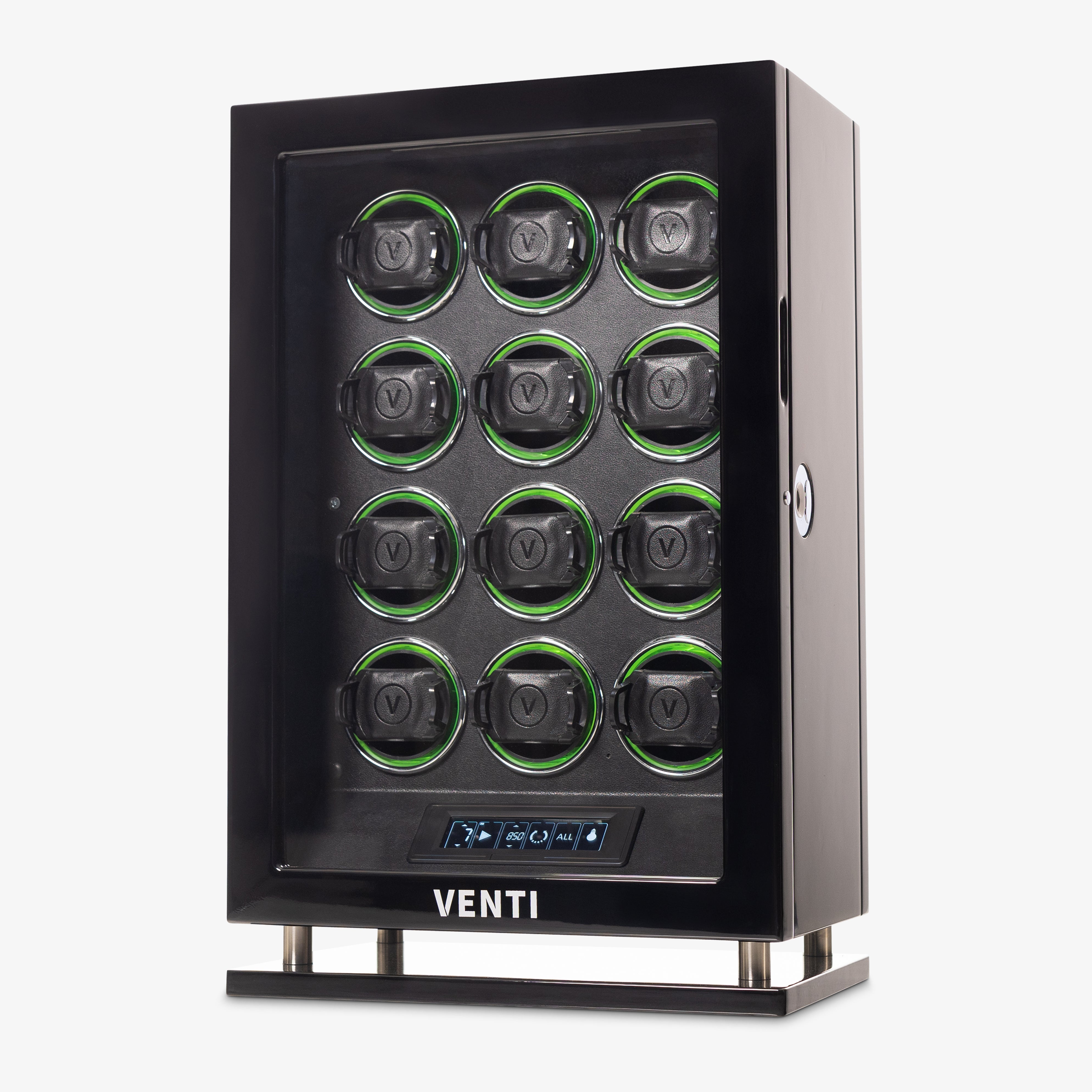 Venti 12 Watch Winder in Piano Black - Slanted View