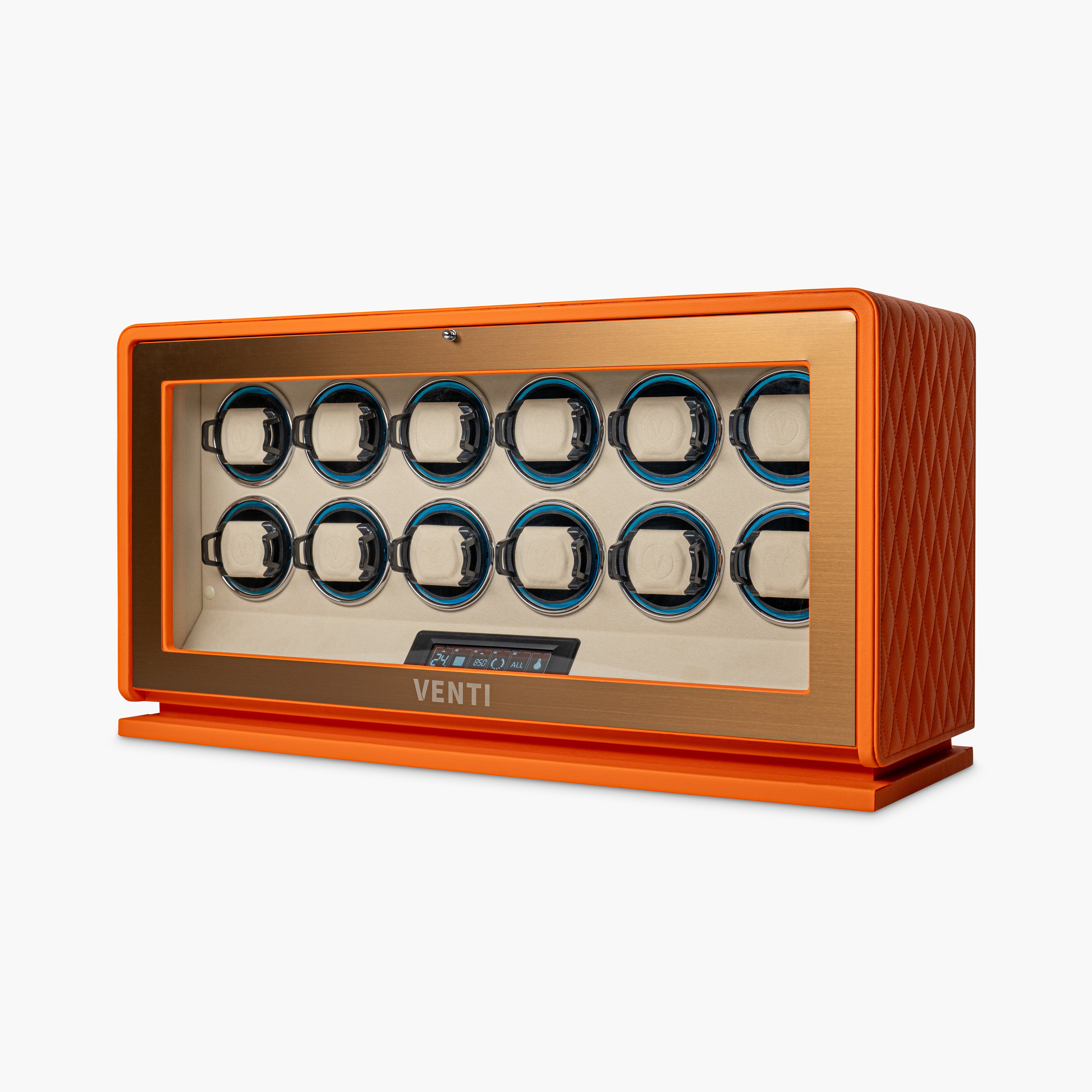 Venti 12 Watch Winder in Orange - Angled View