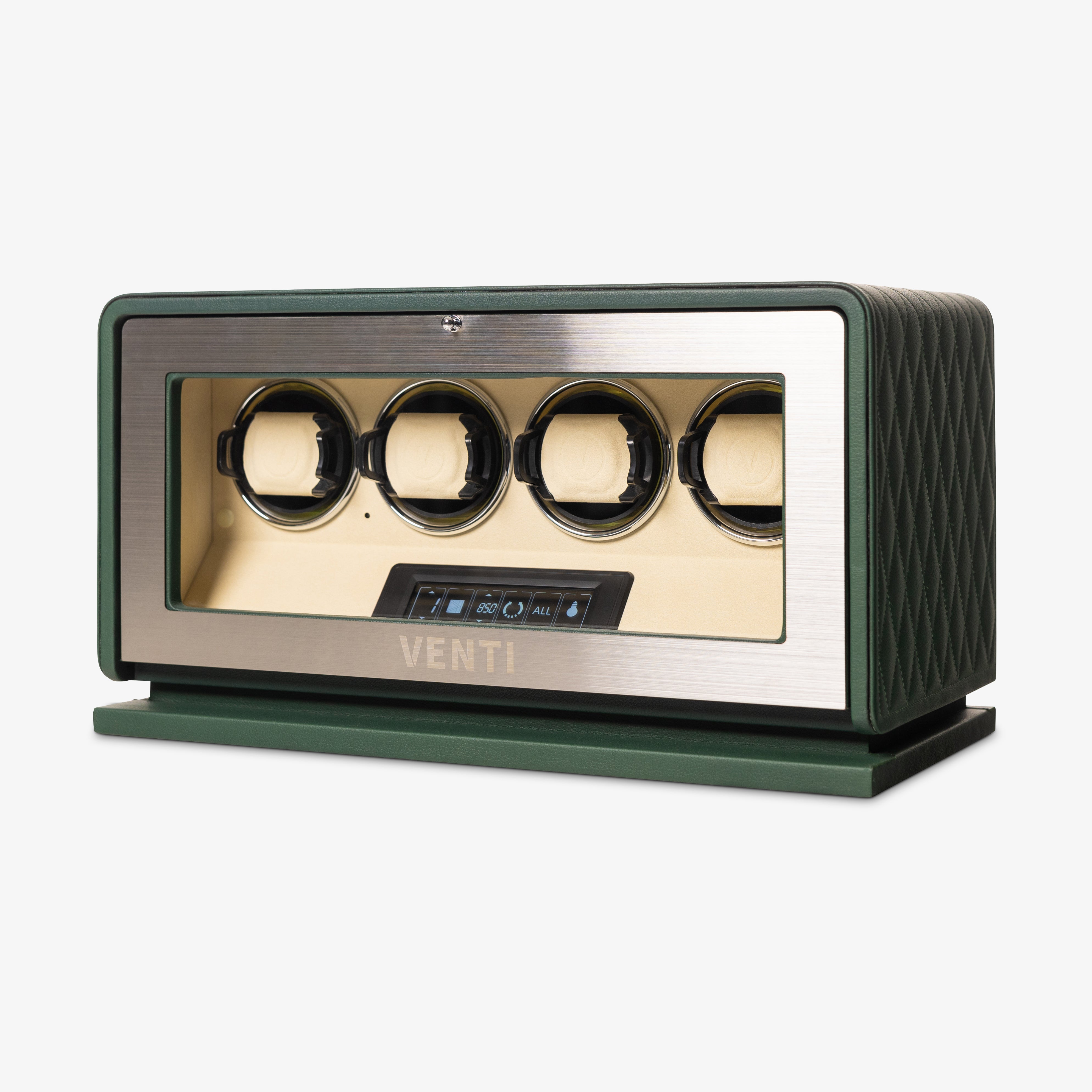 Venti Quad Watch Winder in Green Leather - Angled