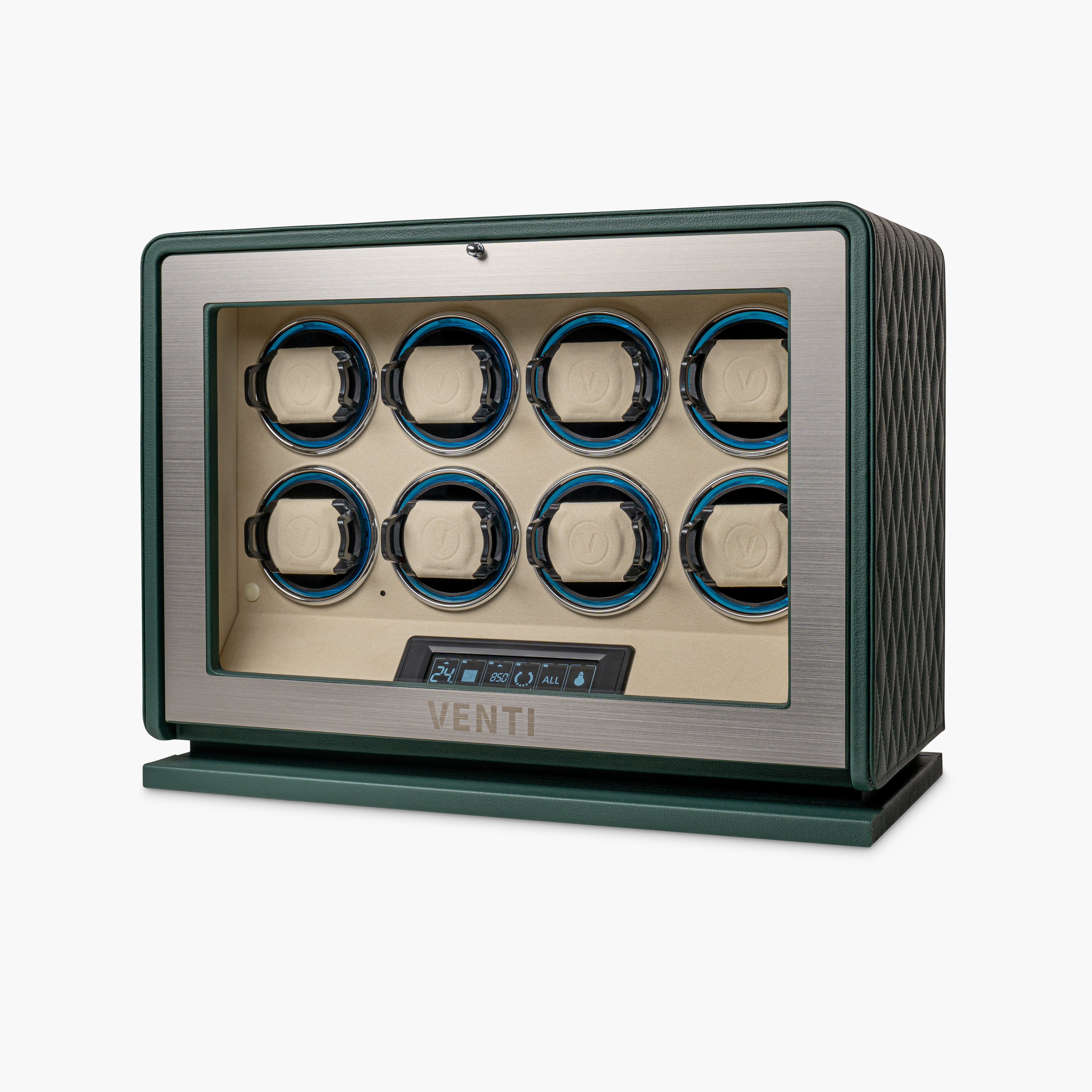 Venti Eight Watch Winder Green Leather - Angled