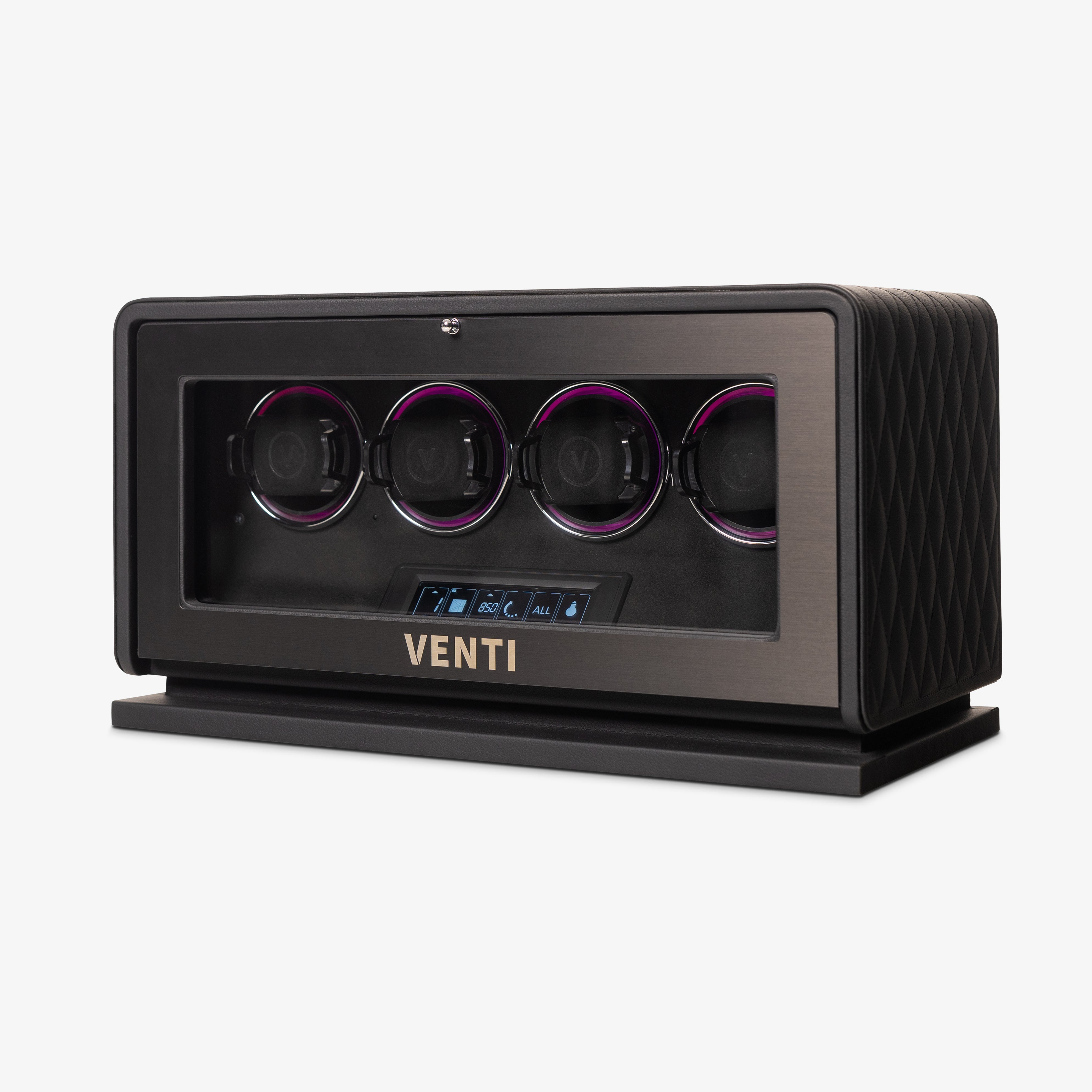 Venti 4 Watch Winder in Black - Slanted View