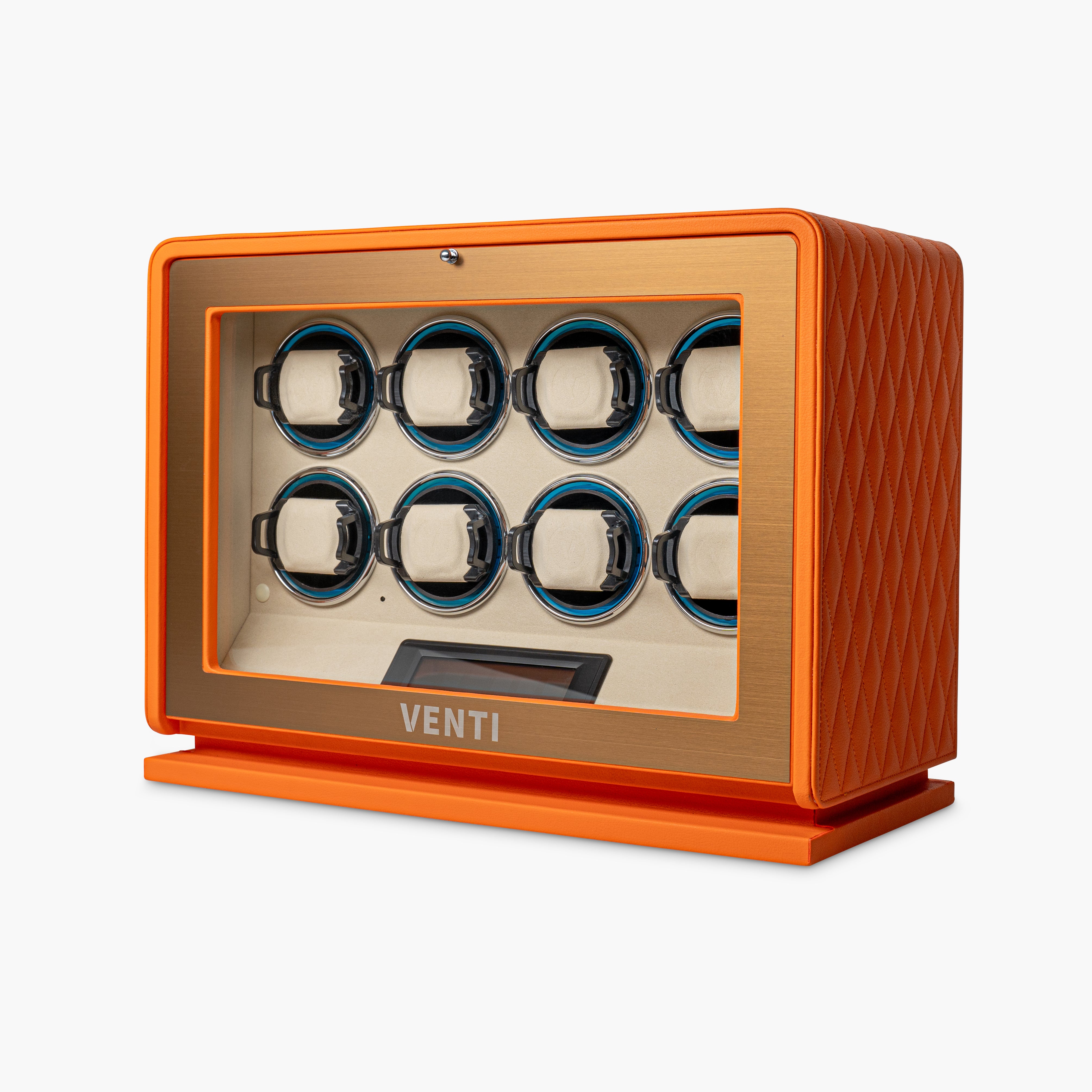 Venti Eight Watch Winder Orange Leather - Angled