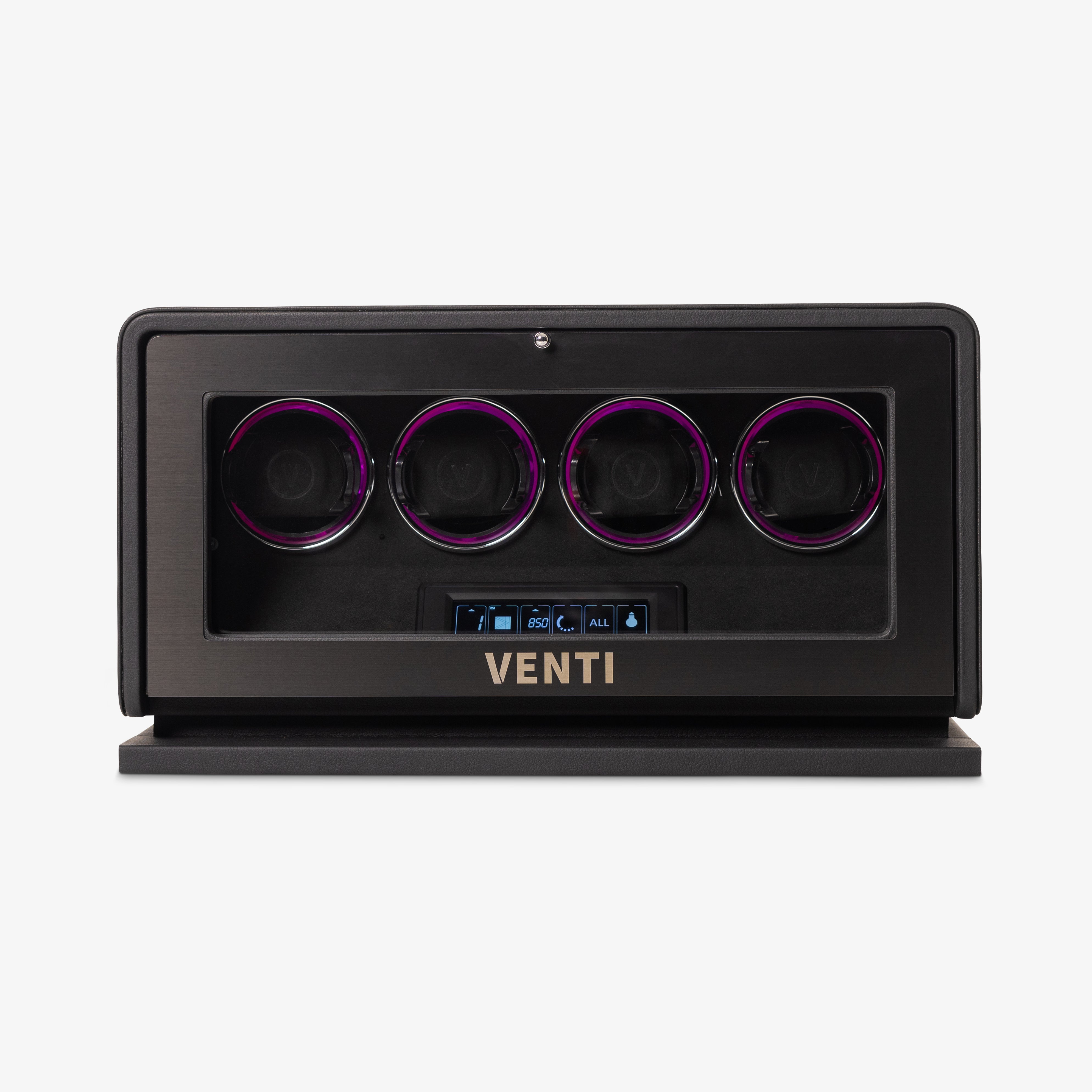Venti 4 Watch Winder in Black - Front View