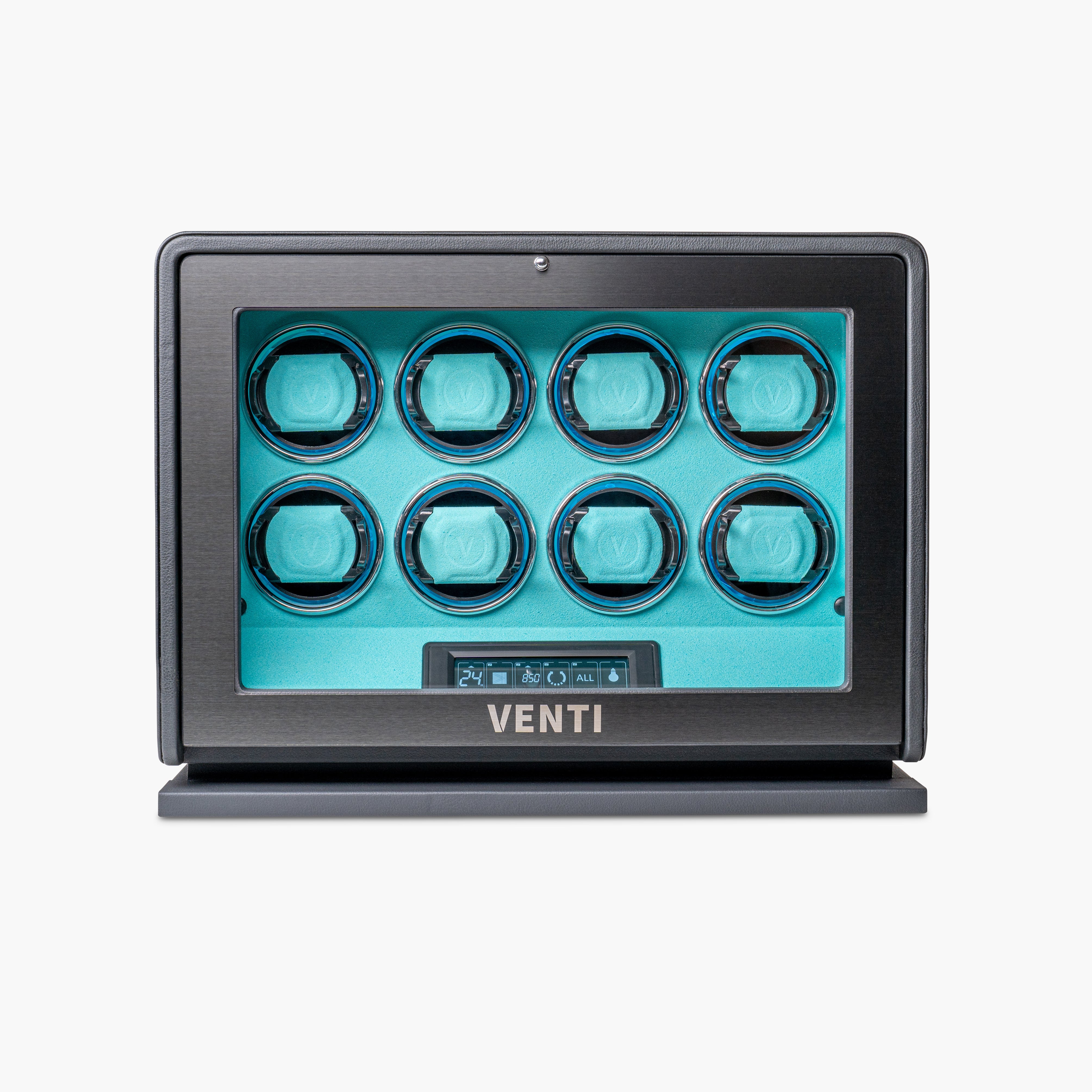 Venti Eight Watch Winder Black Leather Aqua - Front