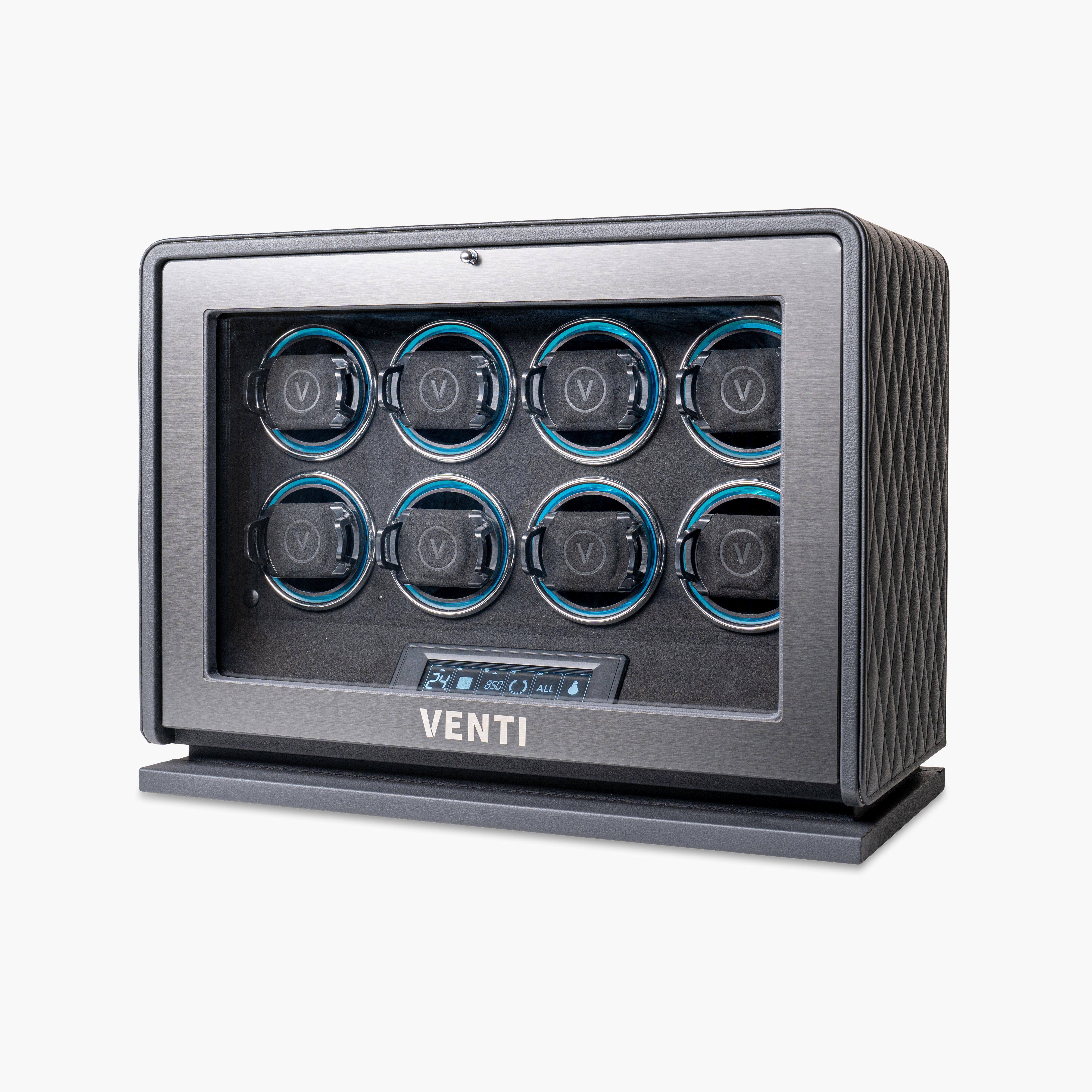 Venti Eight Watch Winder Black Leather - Angled