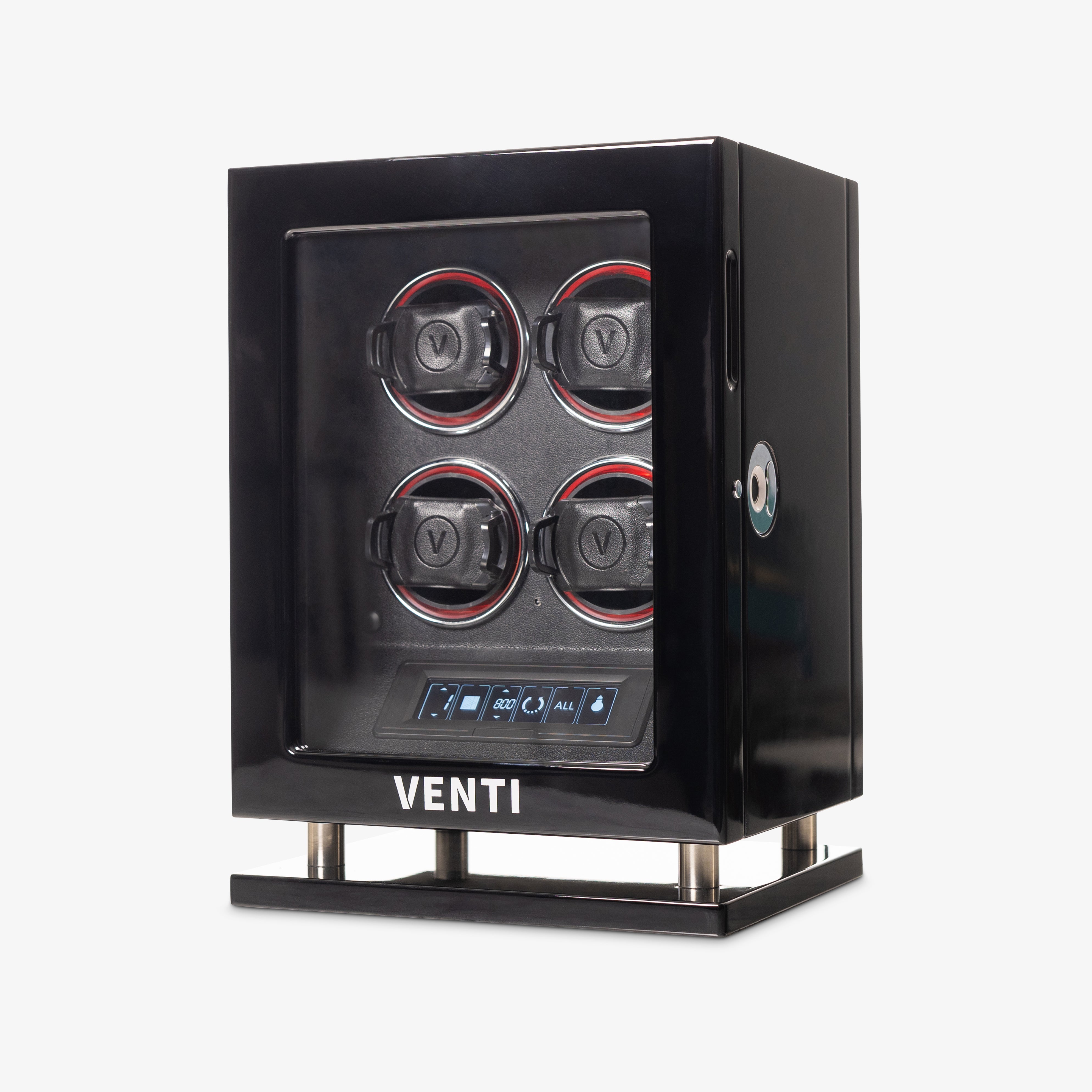 Venti Quad Watch Winder in Piano Black - Angled View