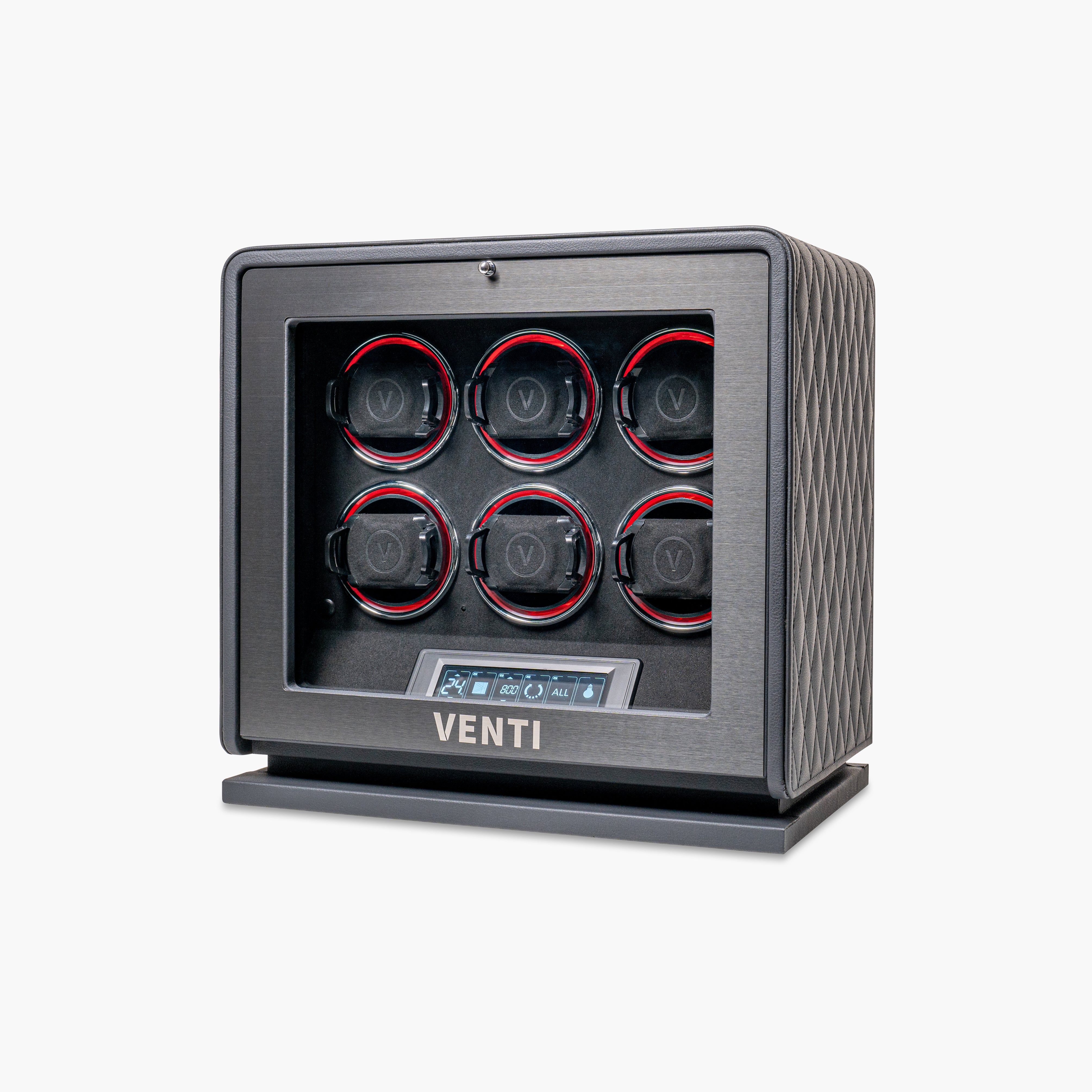 Venti Six Watch Winder Black Leather - Angled