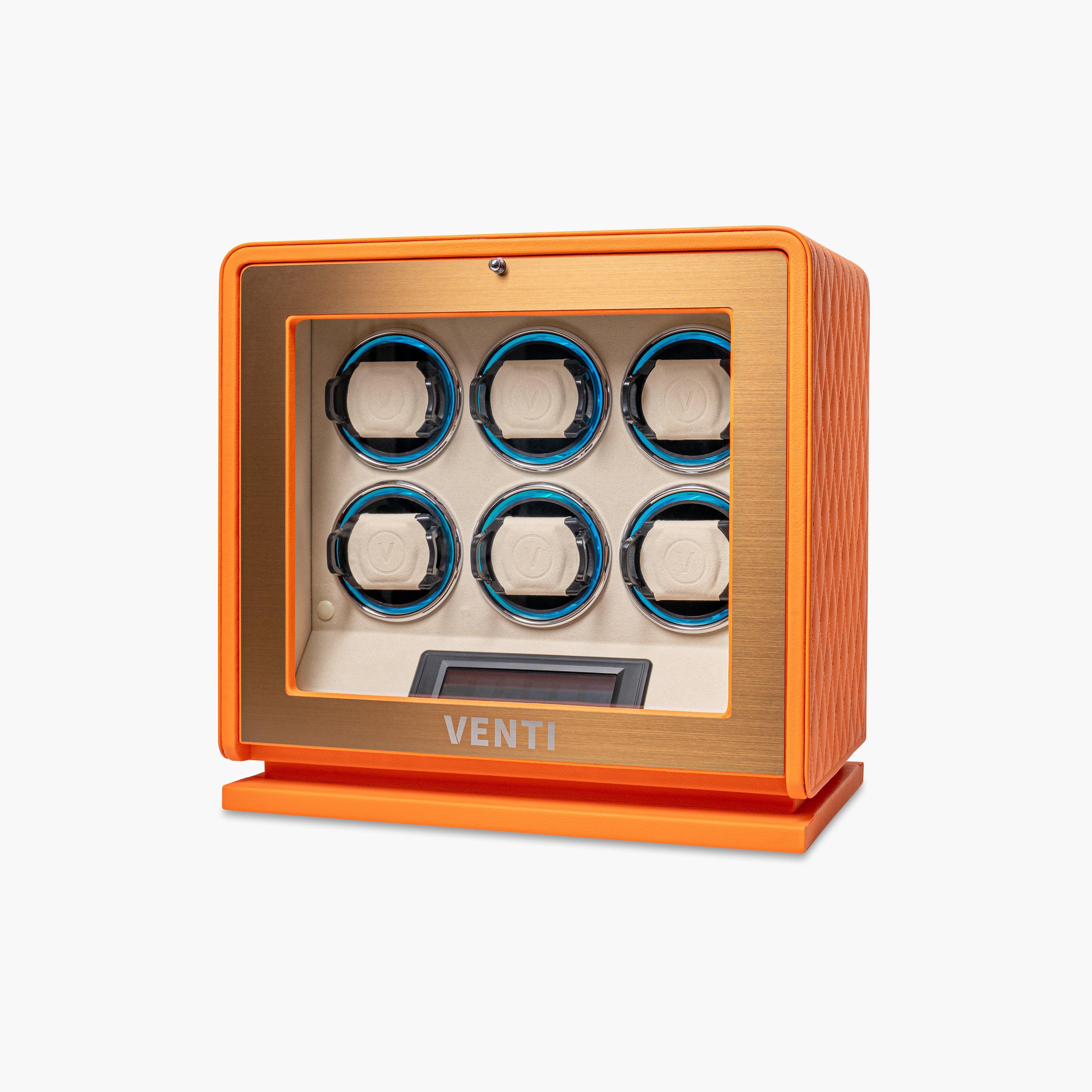 Venti Six Watch Winder Orange Leather - Angled