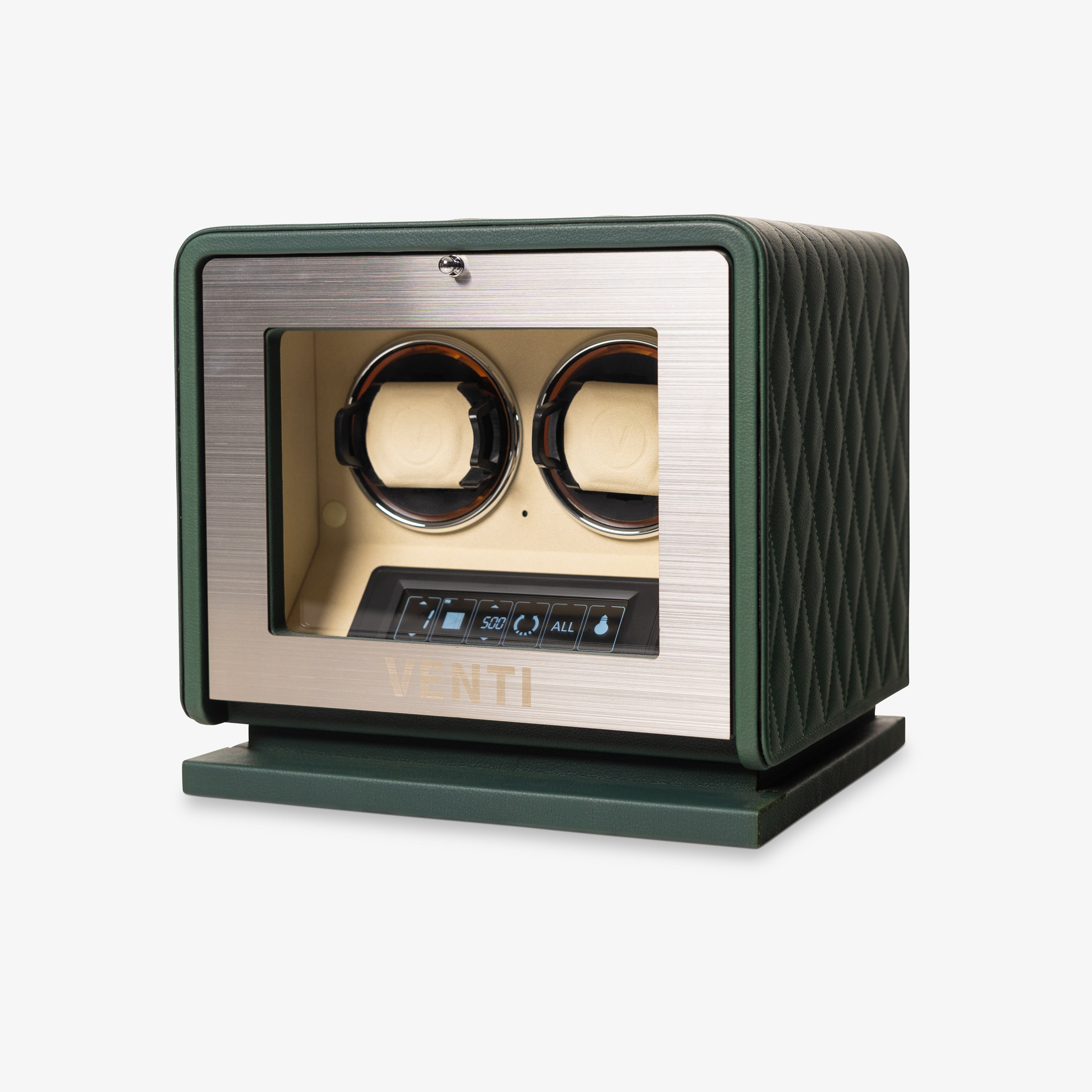 Venti Double Watch Winder in Green Leather - Angled