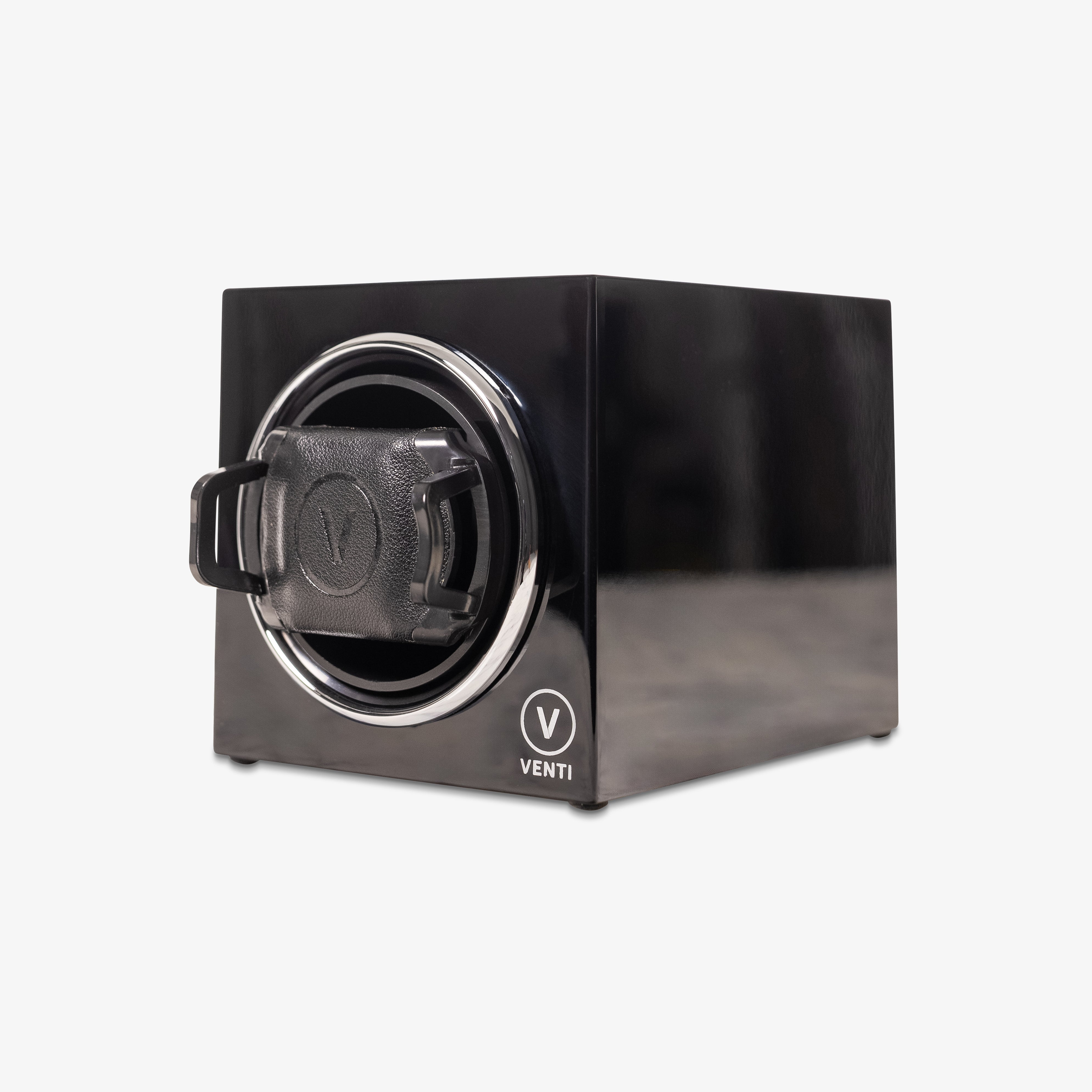 Venti Single Watch Winder in Black - Front Diagonal Right View