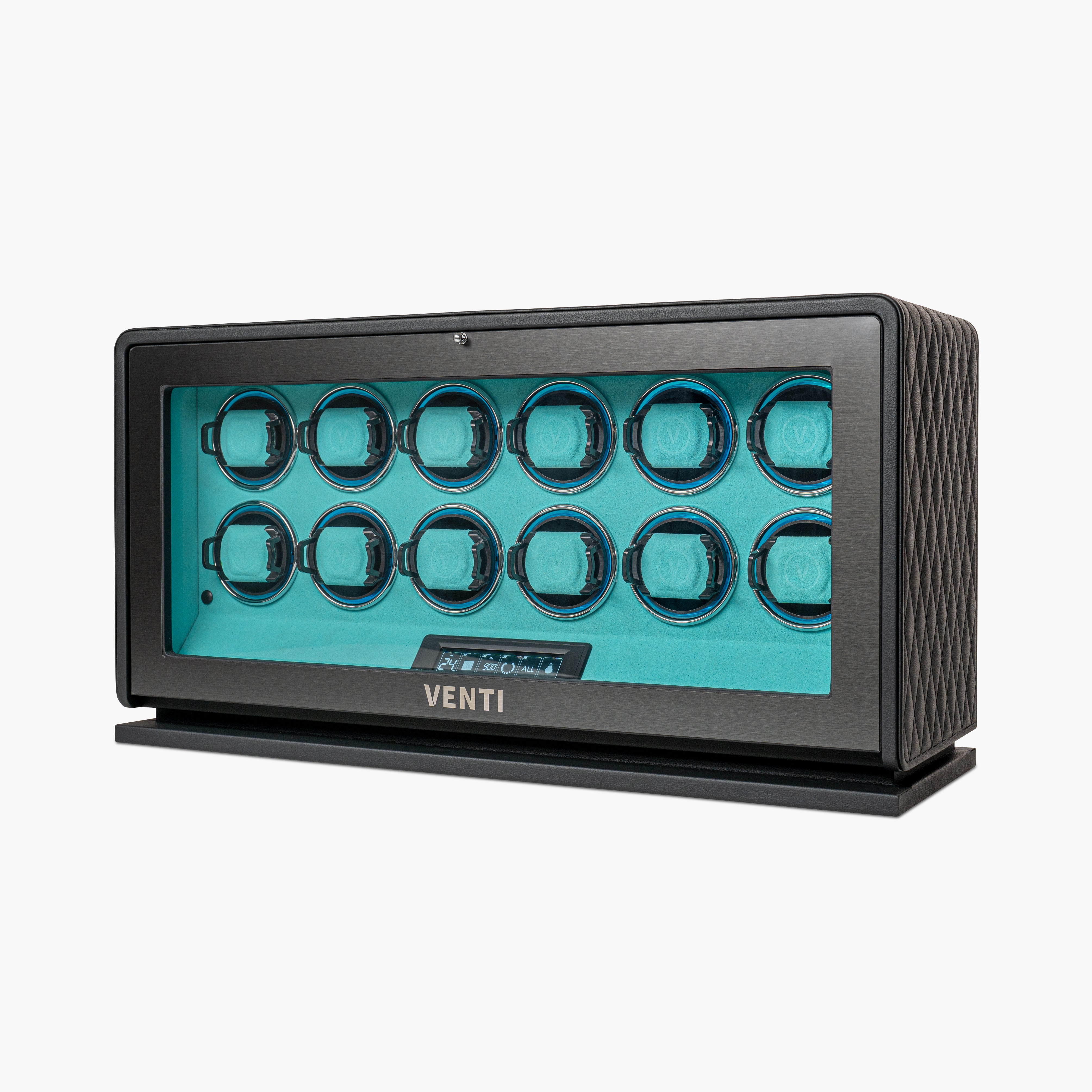 Venti 12 Watch Winder in Blue - Angled View