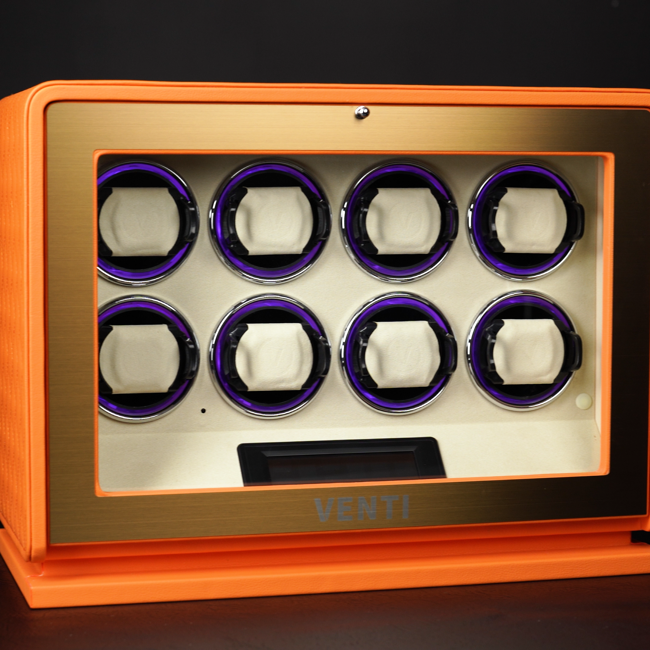 Venti Eight Watch Winder Orange Leather - Contrast