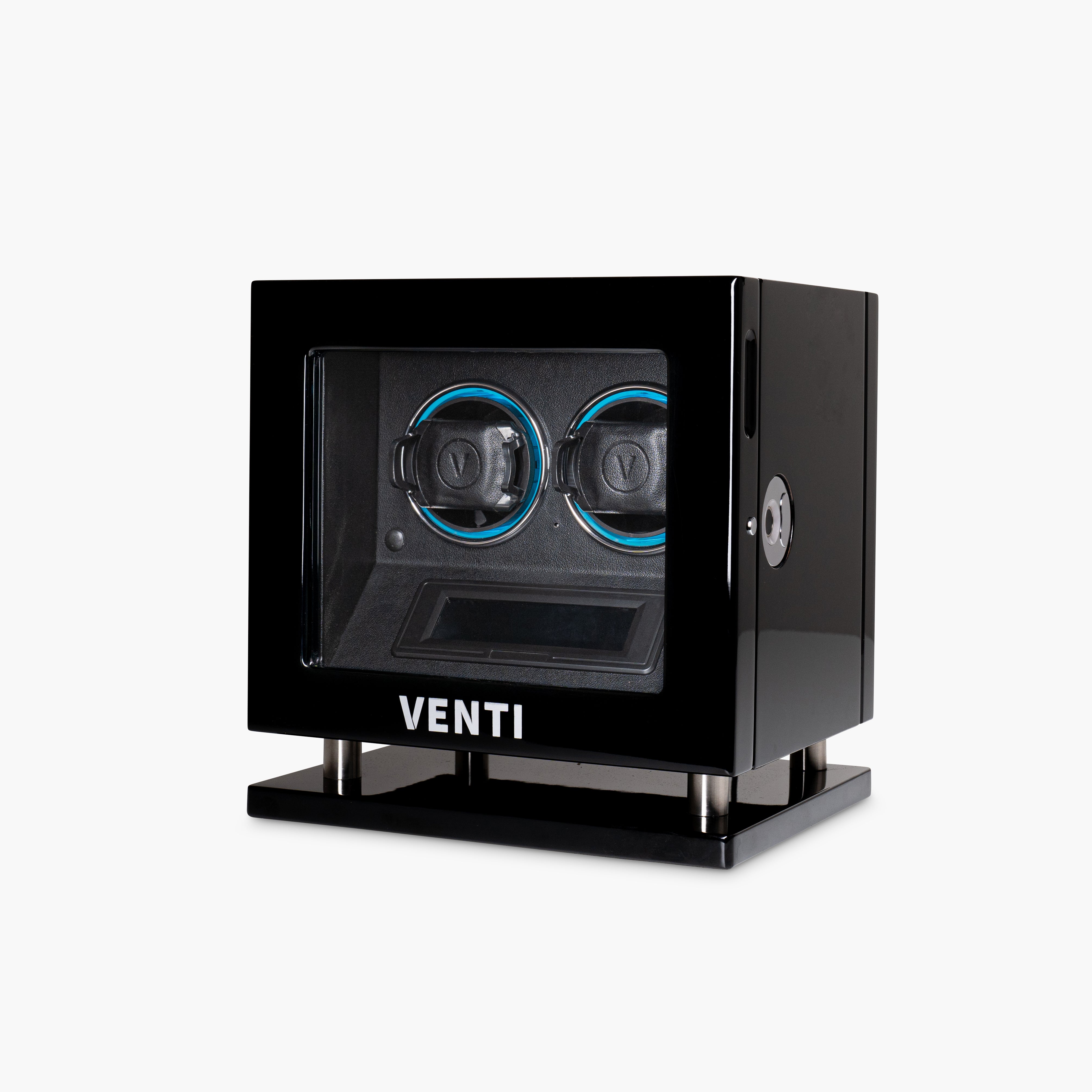 Venti Double Watch Winder Piano Black - Angled