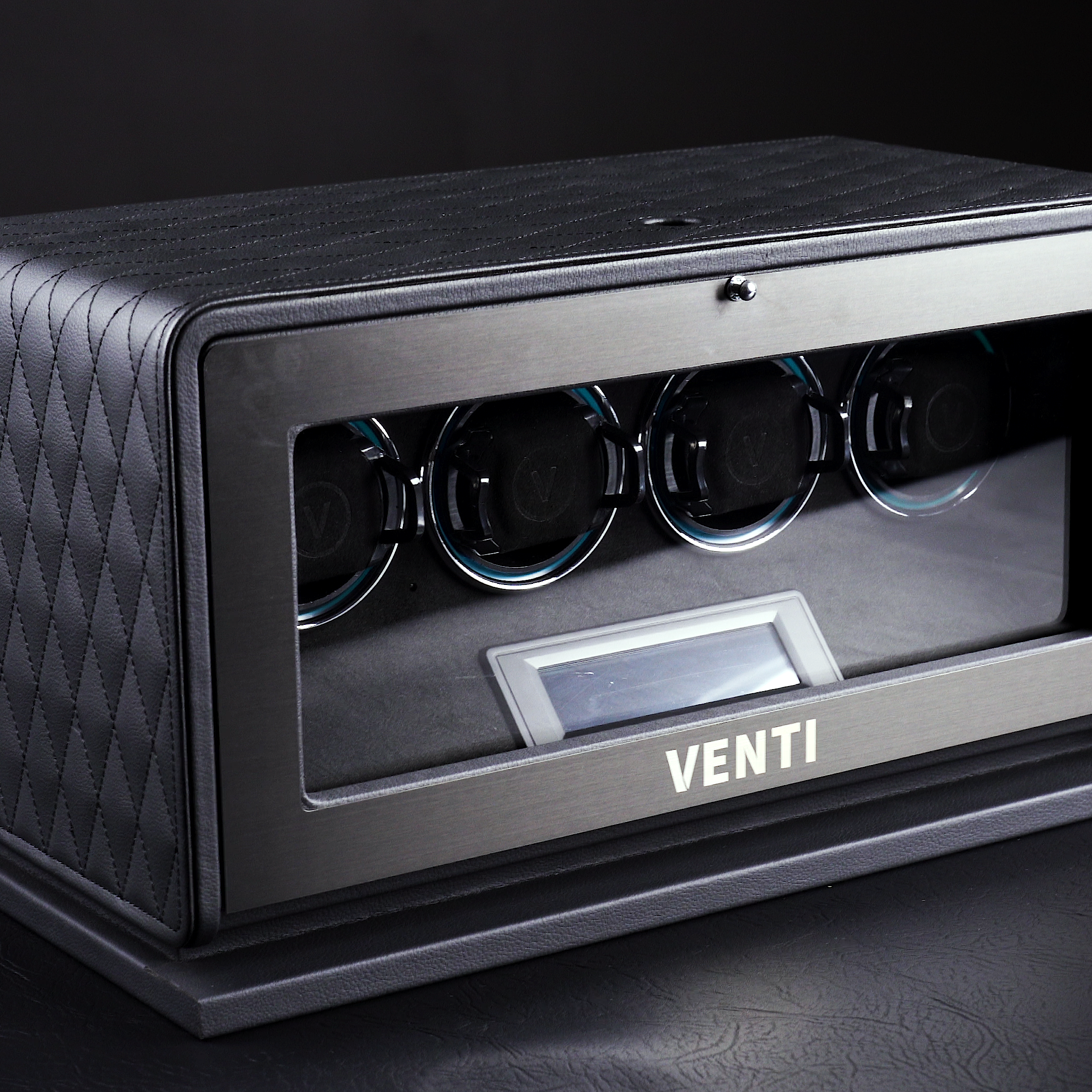 Venti Quad Watch Winder Black Leather - Contrast
