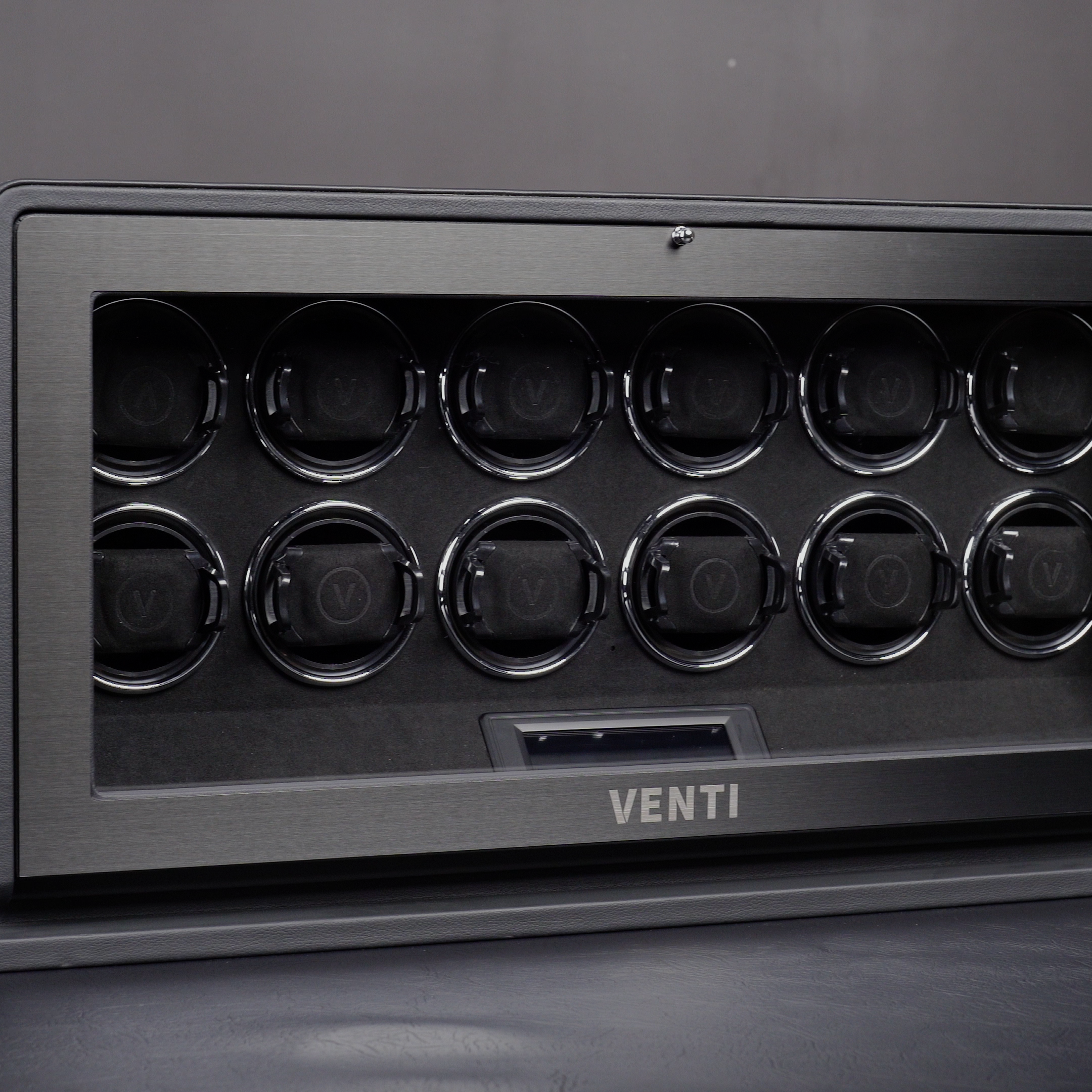 Venti Twelve Watch Winder Black Leather - Contrast