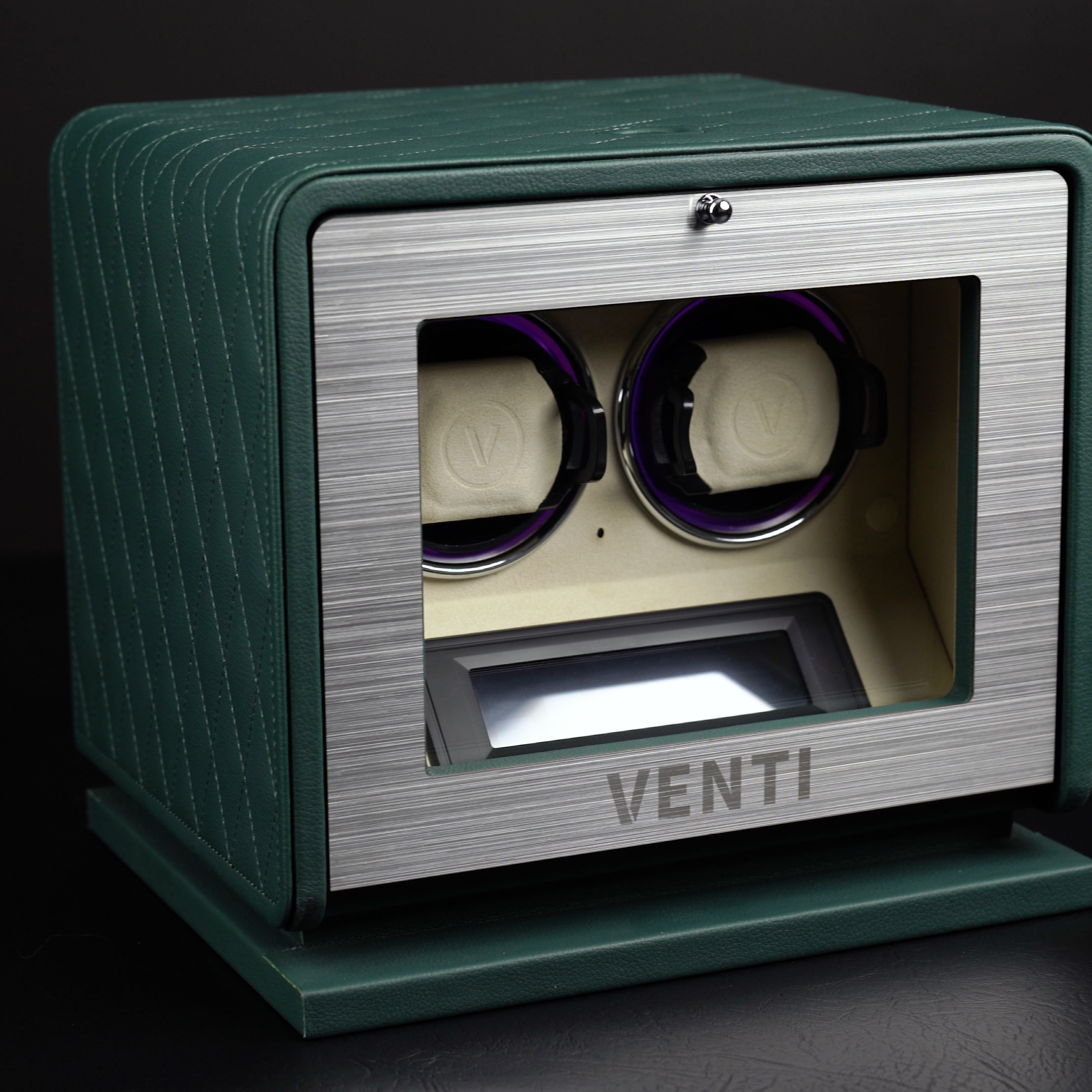 Venti Double Watch Winder Green Leather - Contrast