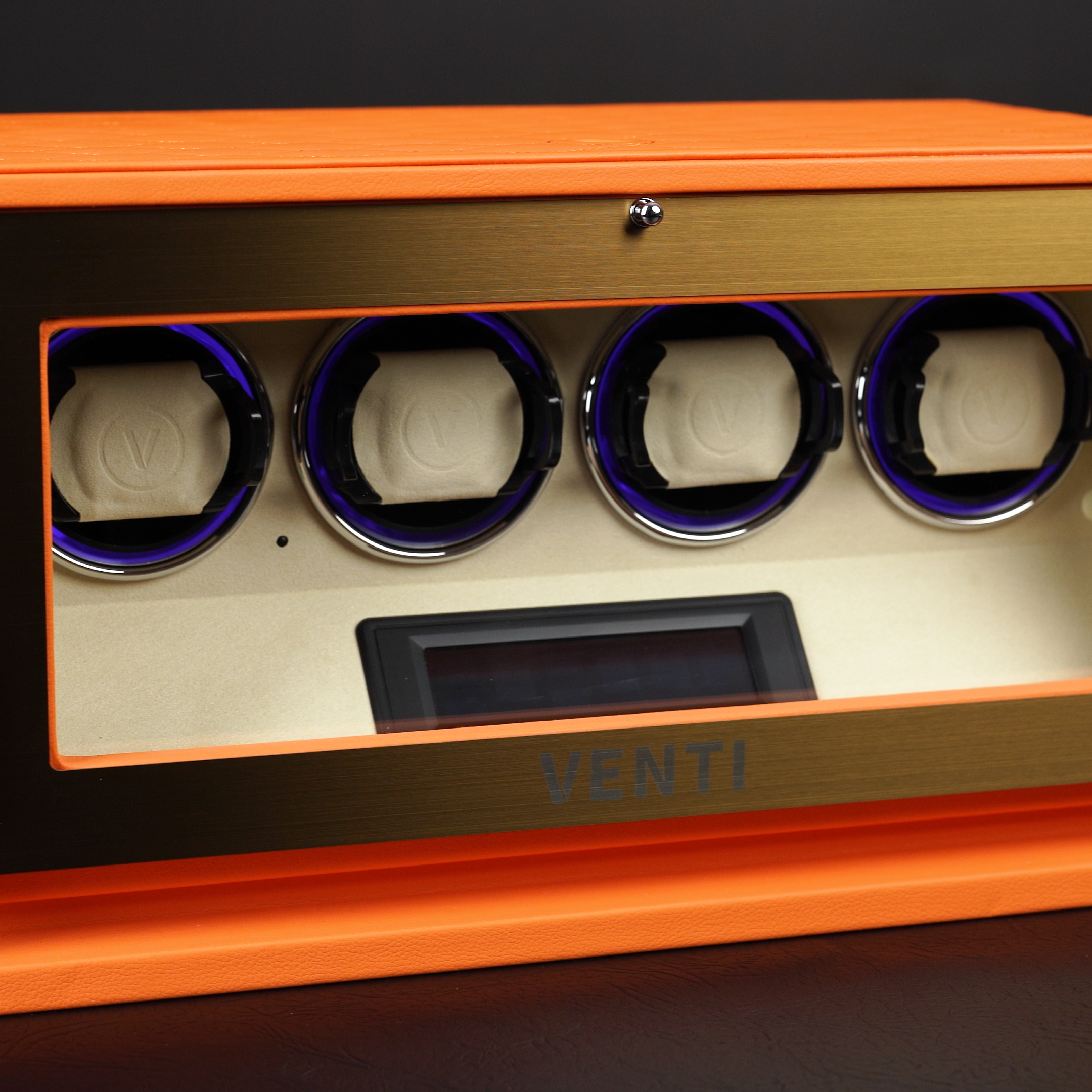 Venti Quad Watch Winder Orange Leather - Contrast