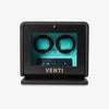 Venti Double Watch Winder in Black Leather Aqua - Front