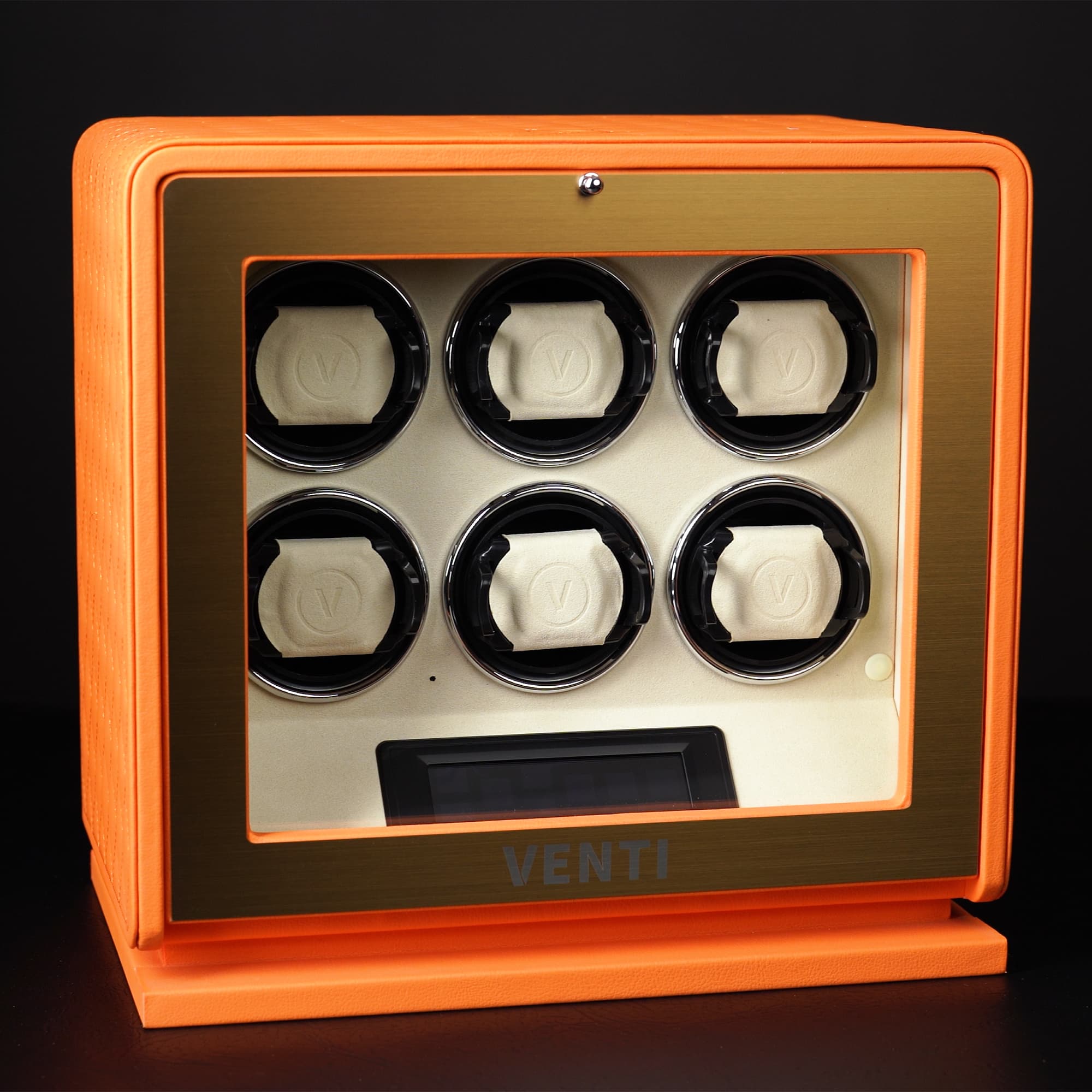 Venti Six Watch Winder Orange Leather - Contrast