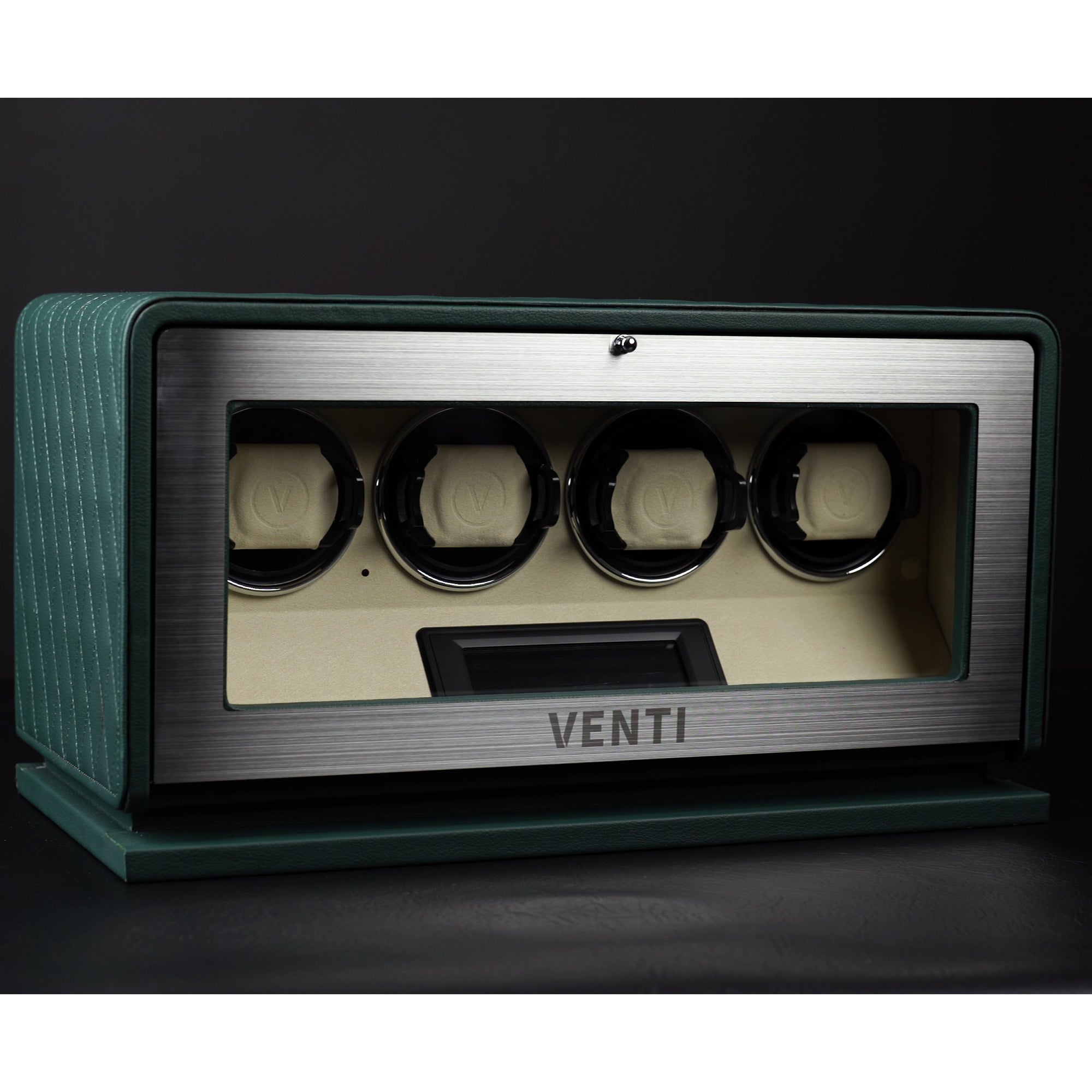 Venti Quad Watch Winder Green Leather - Contrast