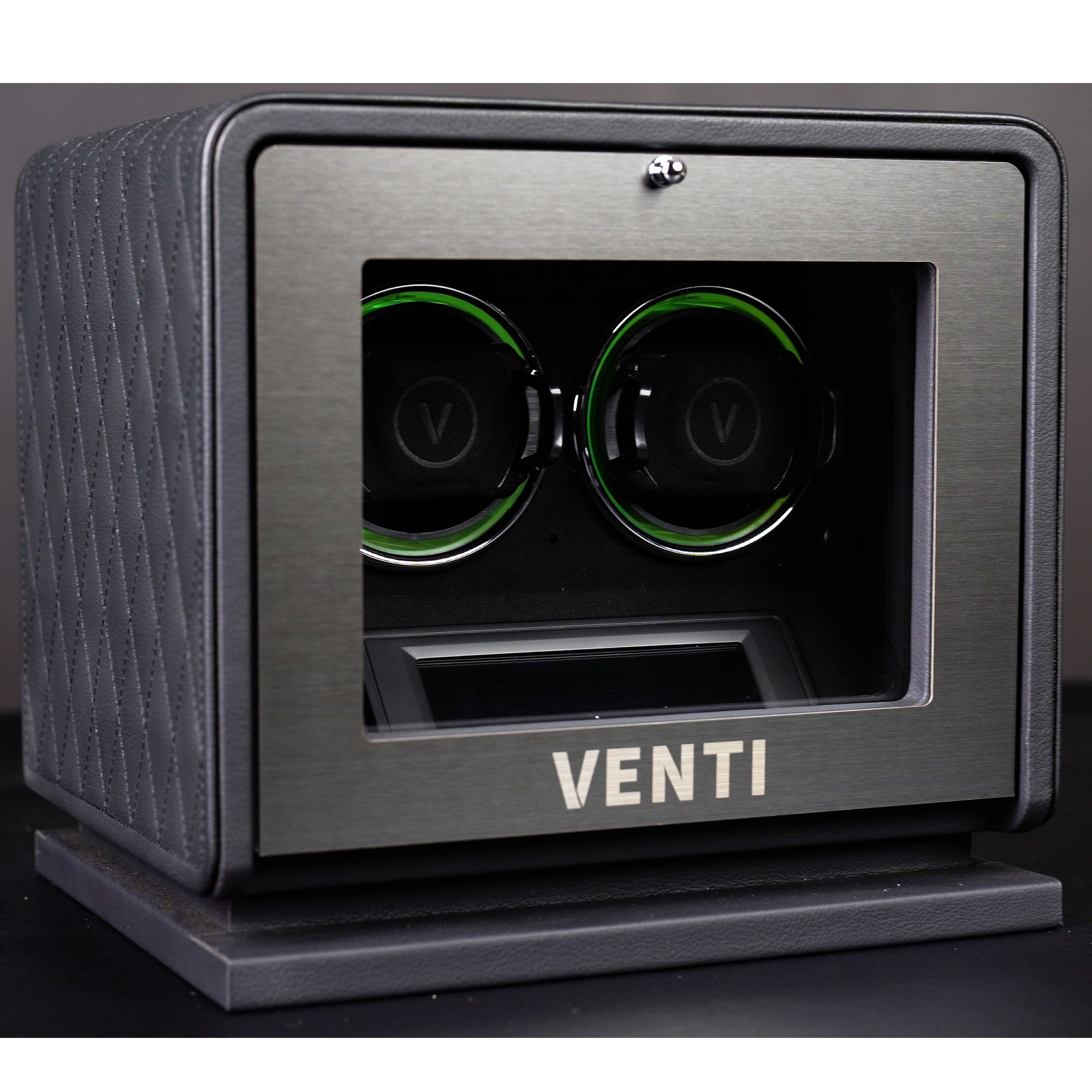 Venti Double Watch Winder Black Leather - Contrast