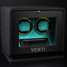 Venti Double Watch Winder Black Leather Aqua - Contrast