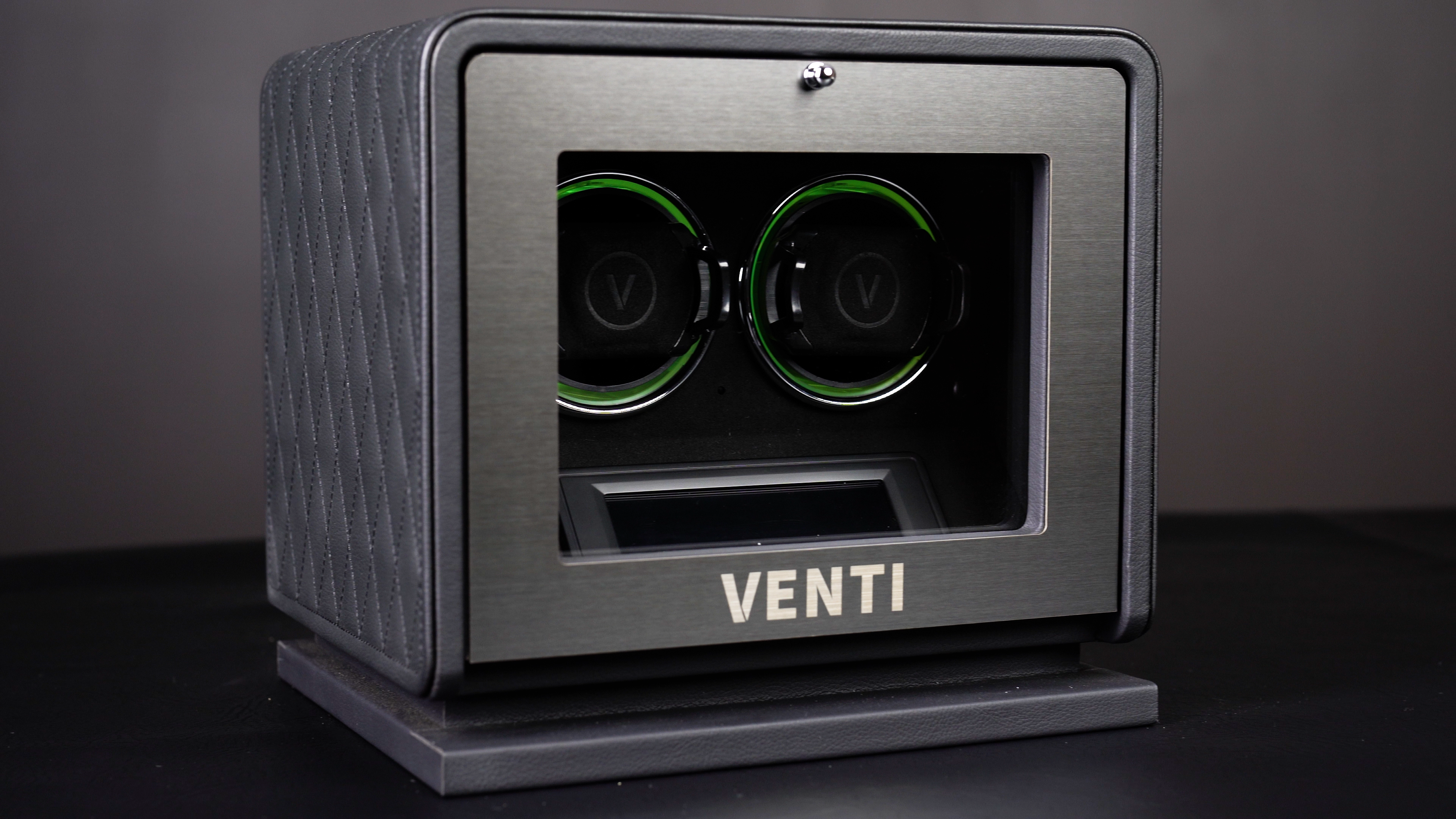 Venti Double Watch Winder Black Leather - Contrast