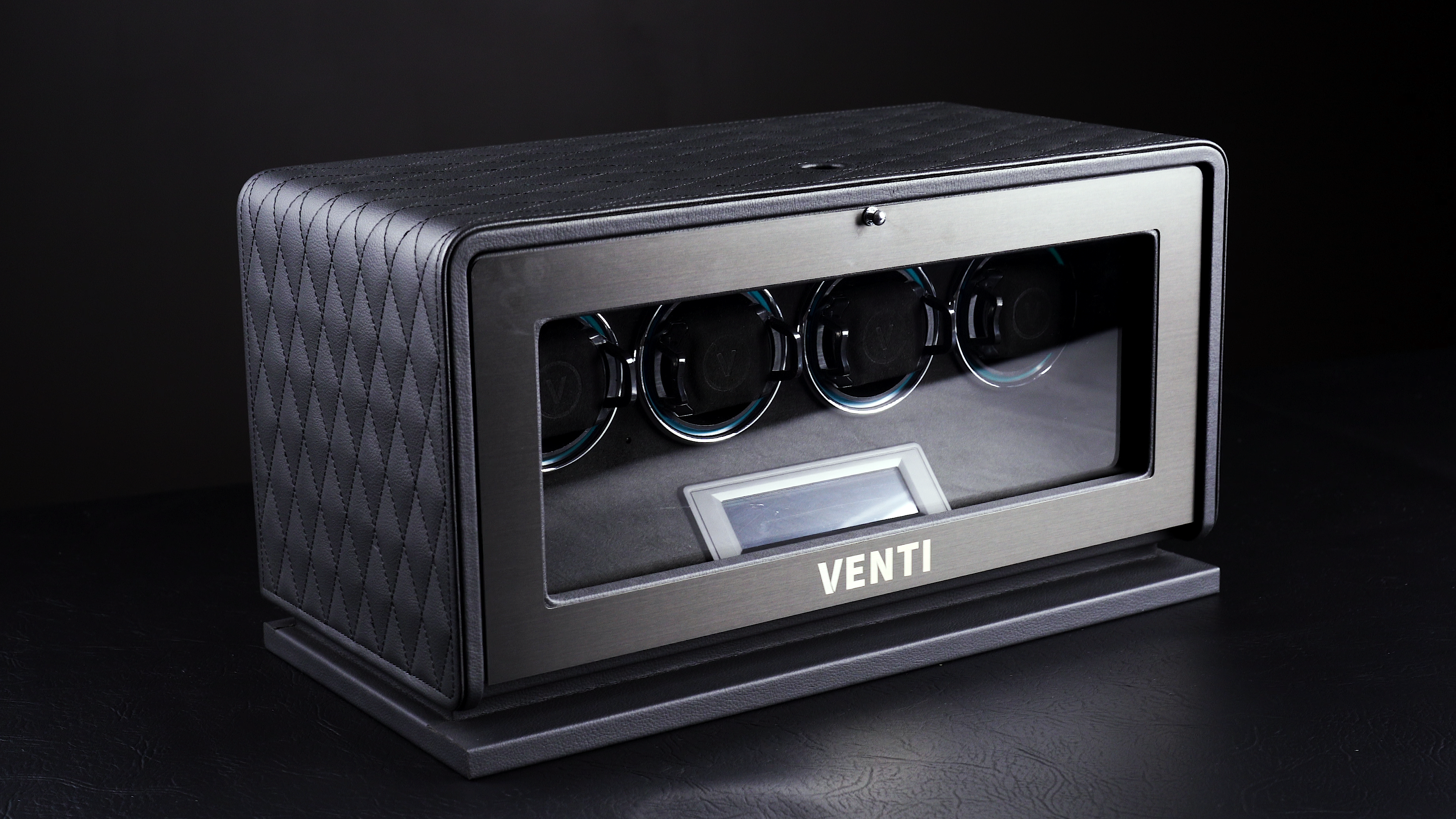 Venti Quad Watch Winder Black Leather - Contrast