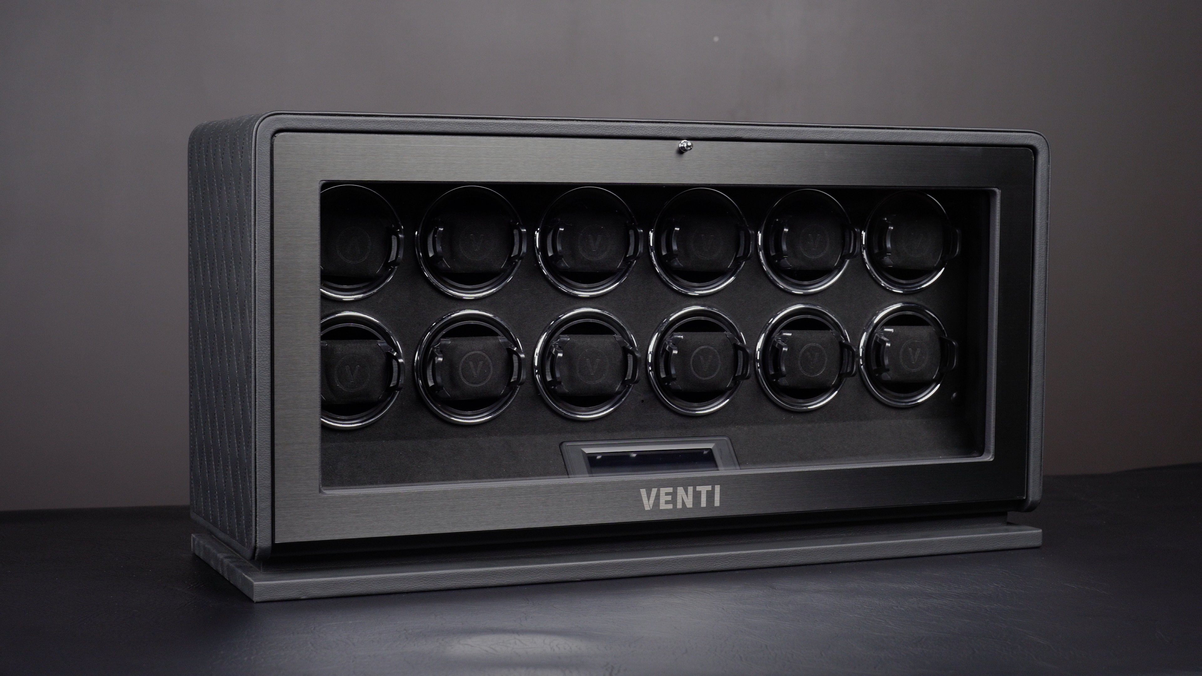 Venti Twelve Watch Winder Black Leather - Contrast