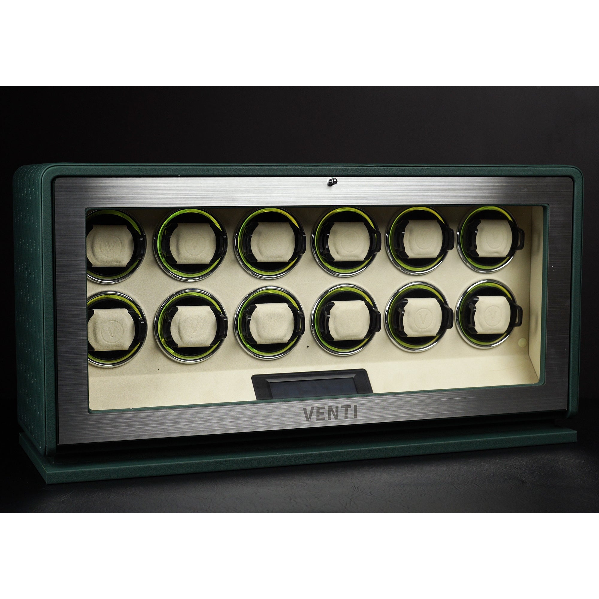 Venti Twelve Watch Winder Green Leather - Contrast