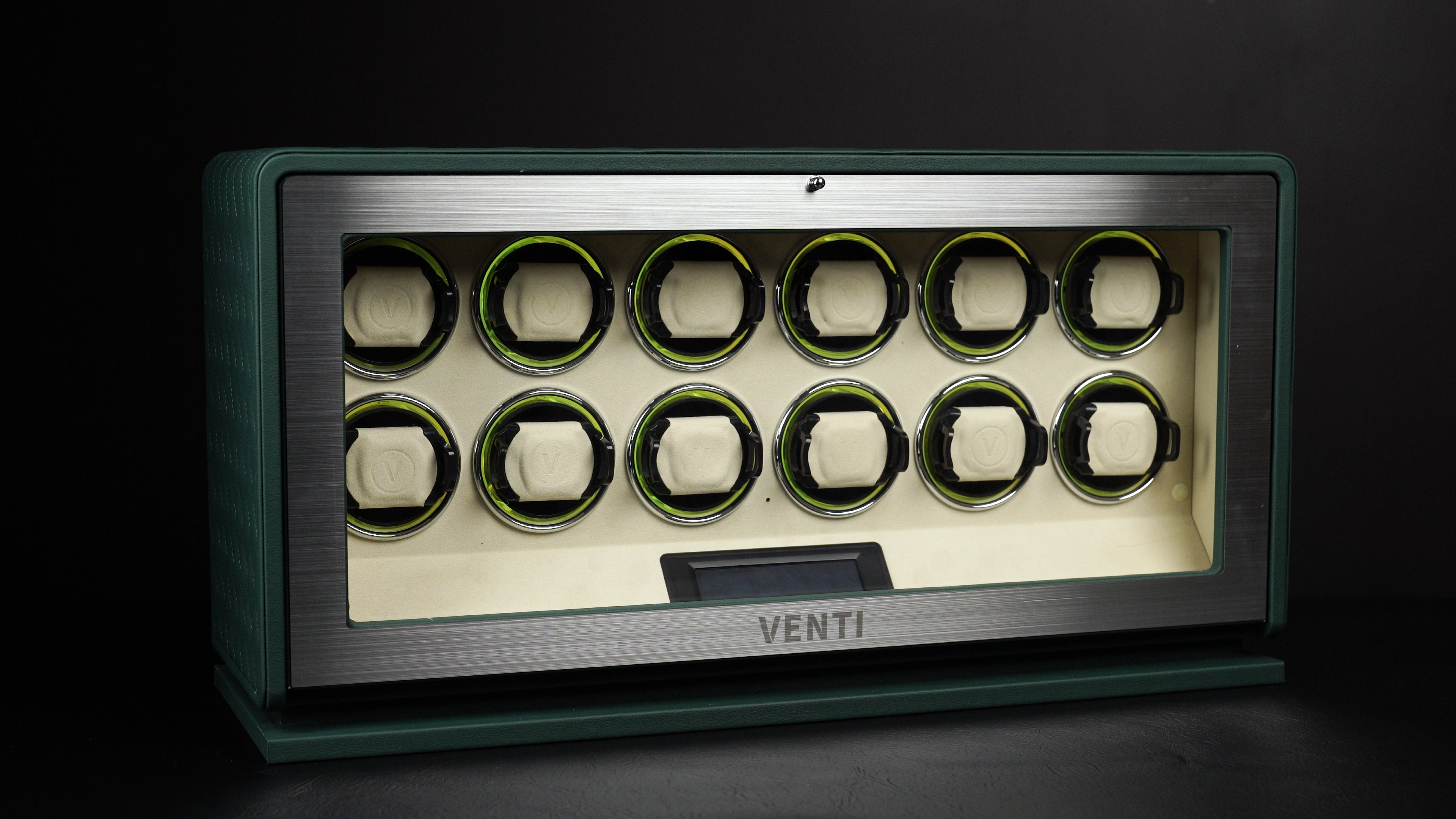 Venti Twelve Watch Winder Green Leather - Contrast