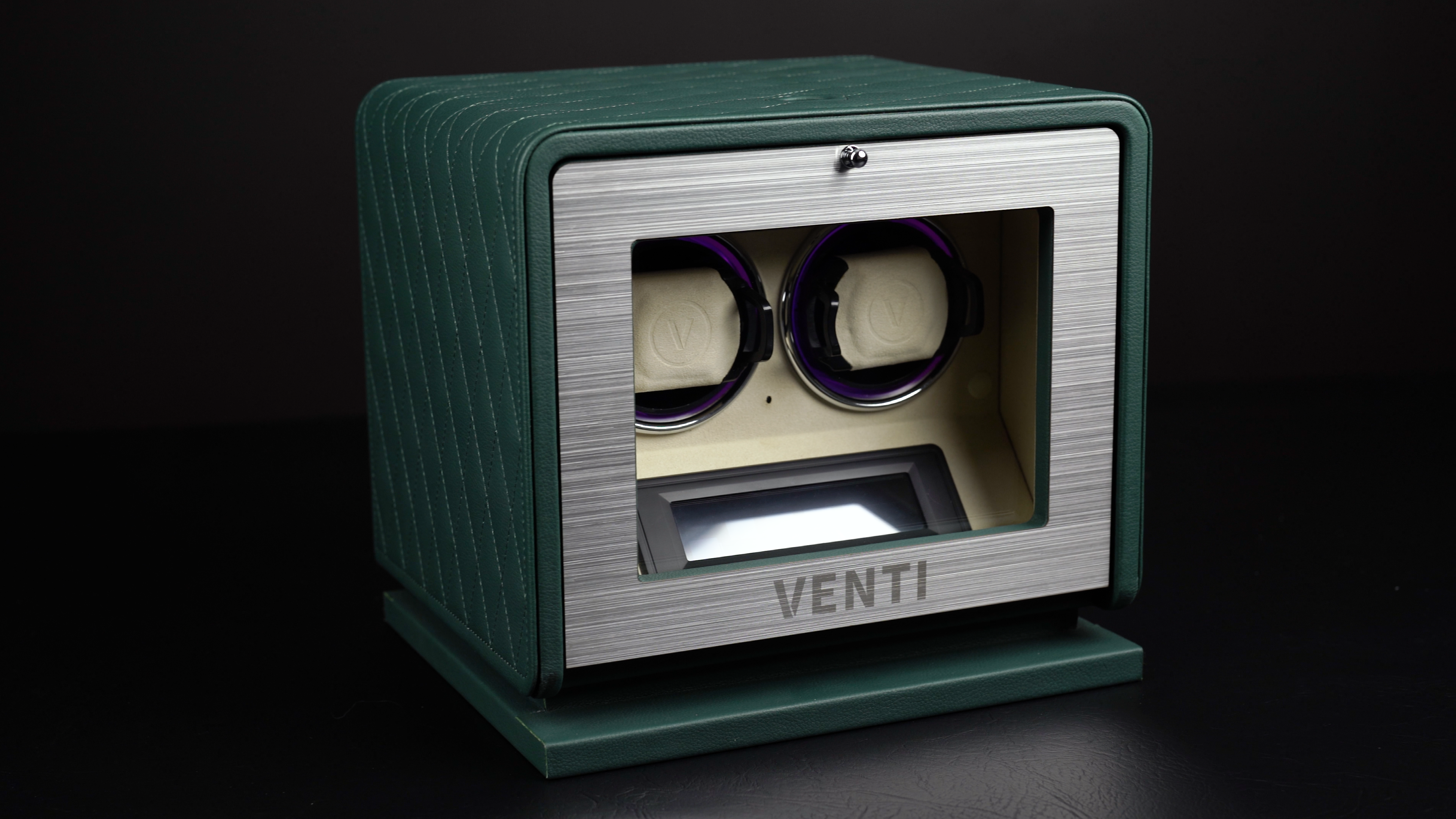 Venti Double Watch Winder Green Leather - Contrast
