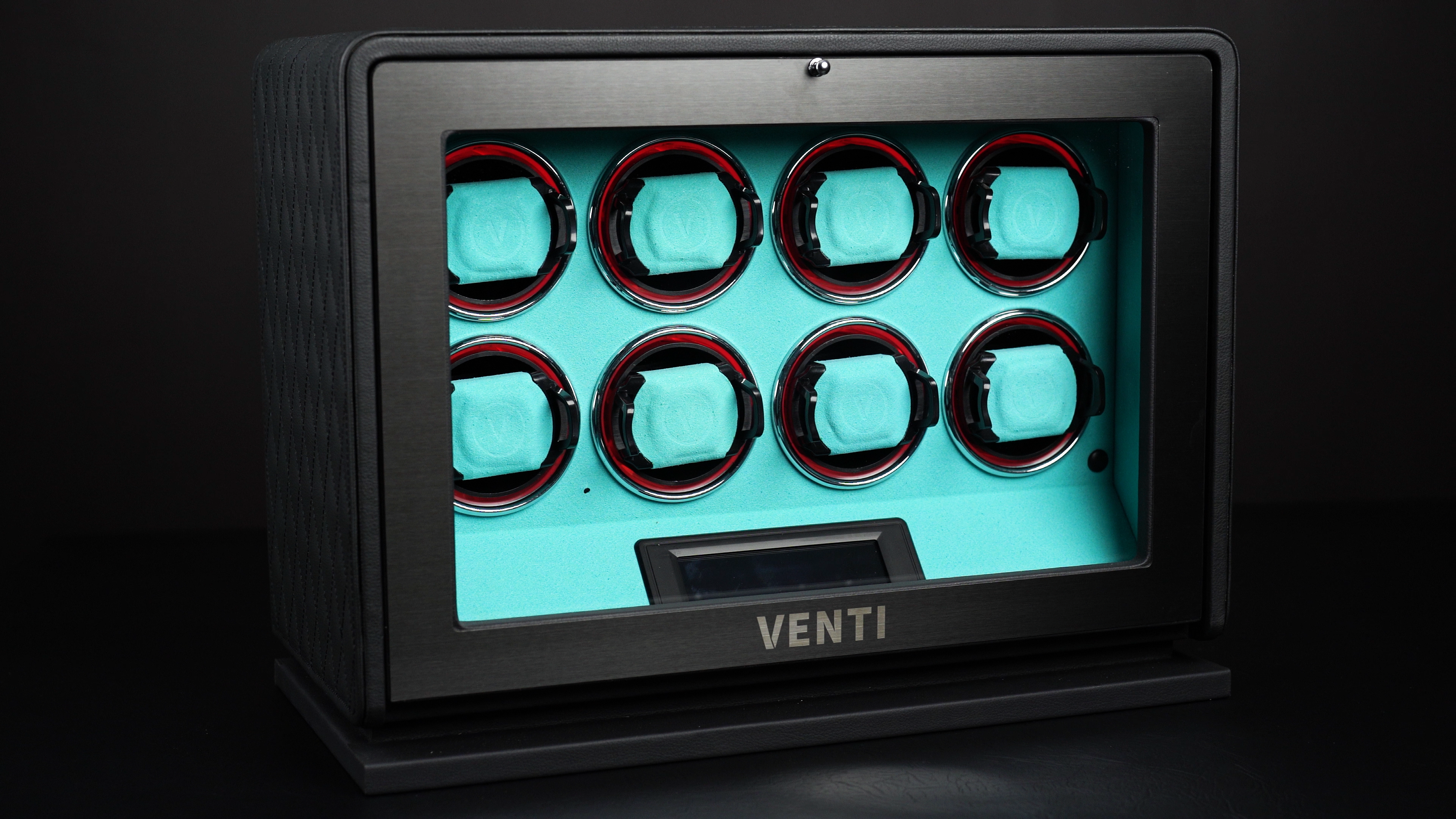 Venti Eight Watch Winder in Black Leather Aqua - Showcase Video