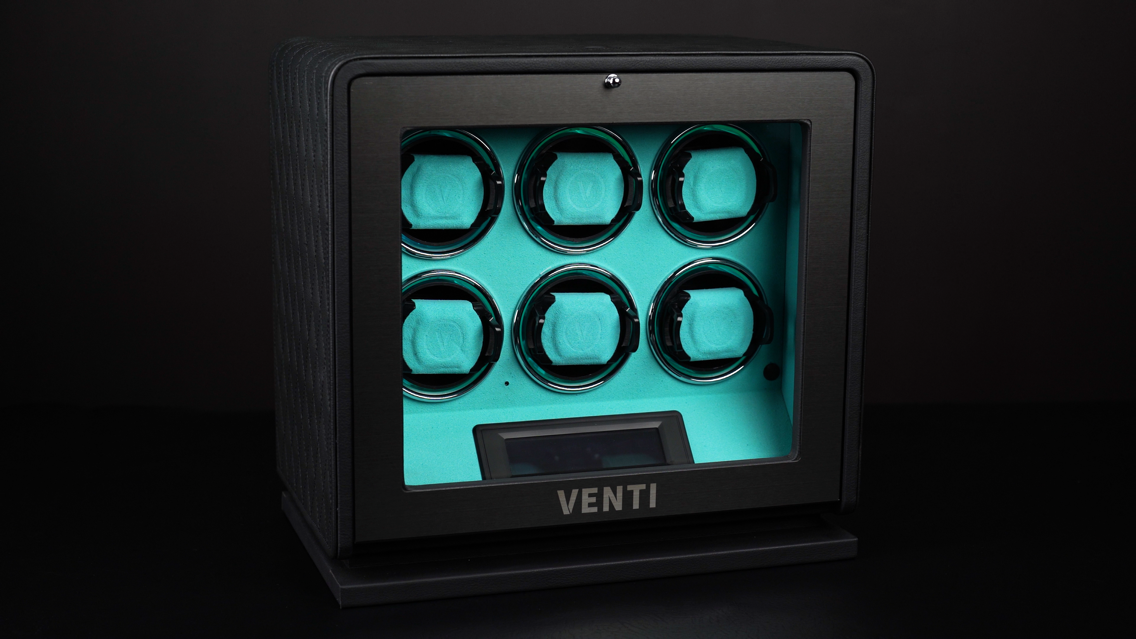 Venti Six Watch Winder in Black Leather Aqua - Showcase Video